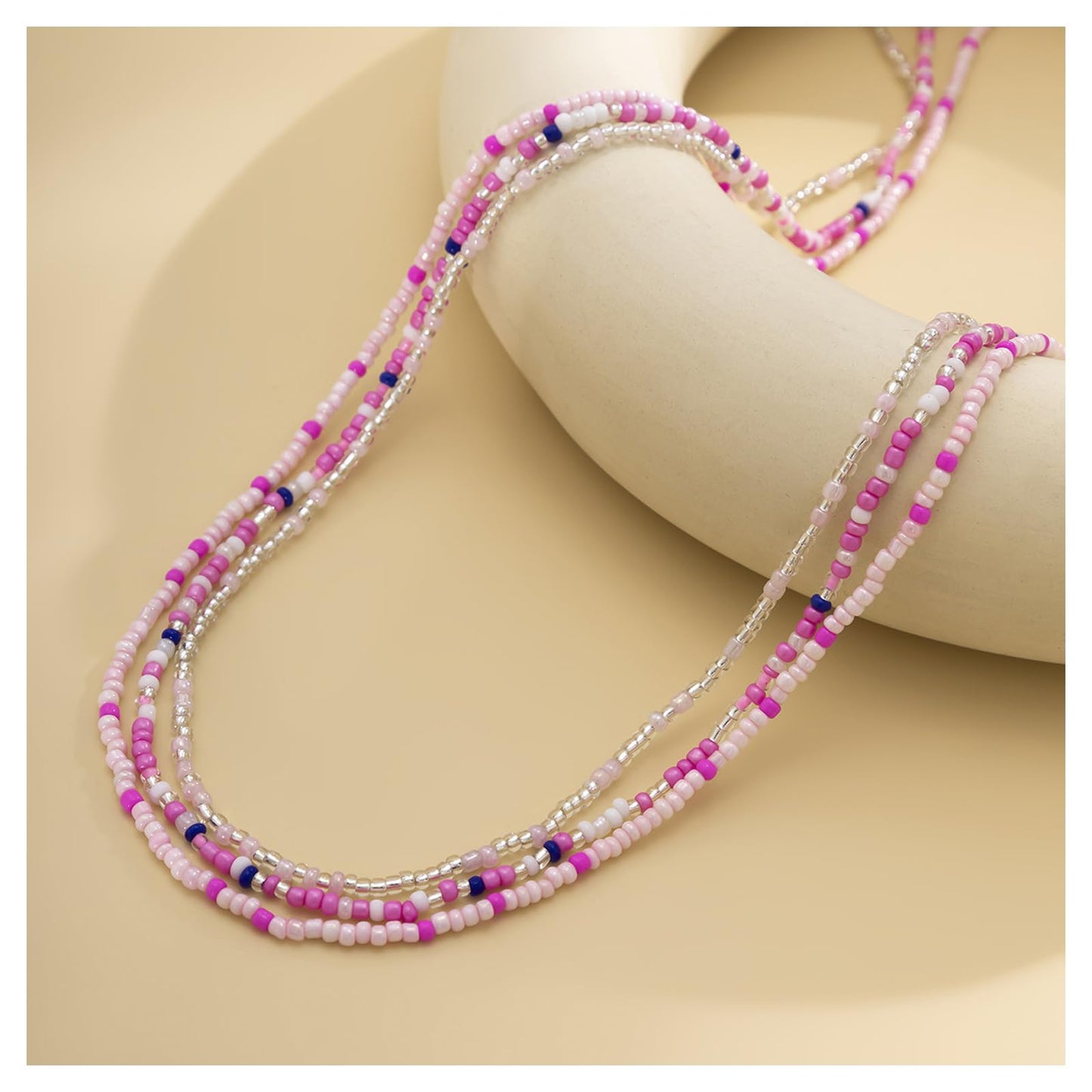 3Pcs/Set Boho Elastic Beads Waist Chains Jewelry Summer Beach Seed Beaded Belly Chain Jewelry Bikini Sexy Bead Waist Body Jewelry for Women (Pink)