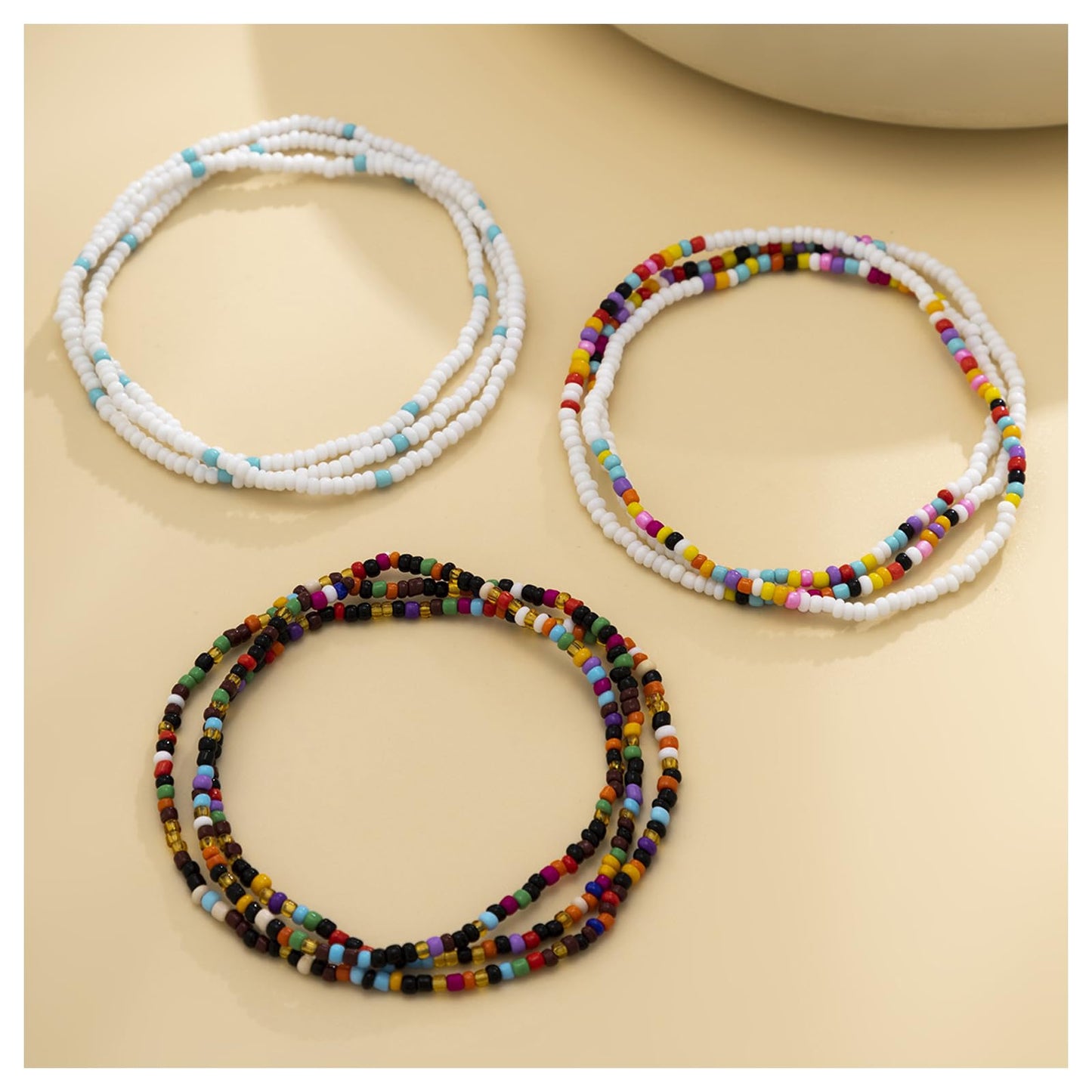 3Pcs/Set Boho Elastic Beads Waist Chains Jewelry Summer Beach Seed Beaded Belly Chain Jewelry Bikini Sexy Bead Waist Body Jewelry for Women (Black)