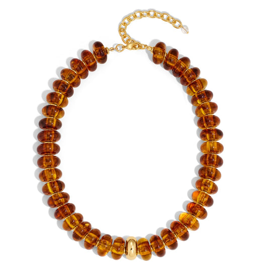 HolidayQbee Beaded Necklace for Women Chunky Beaded Choker Necklace Boho Oval Amber Big Bead Statement Necklaces Fashion Trendy Summer Beach Jewelry Gifts