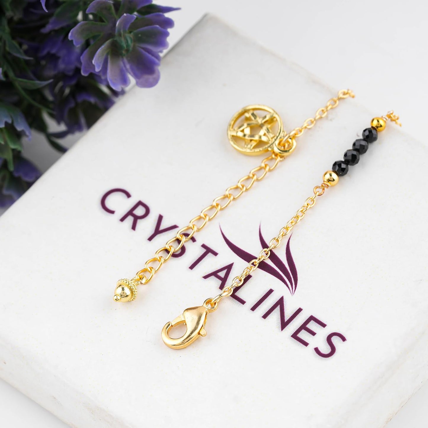 CRYSTALINES Natural Black Spinel Gemstone Beads, Handmade Station Dangle Star Charms Anklet, 14K Gold Plated, Adjustable Fashion Boho Jewelry for Women, Healing Crystals, Christmas Gift