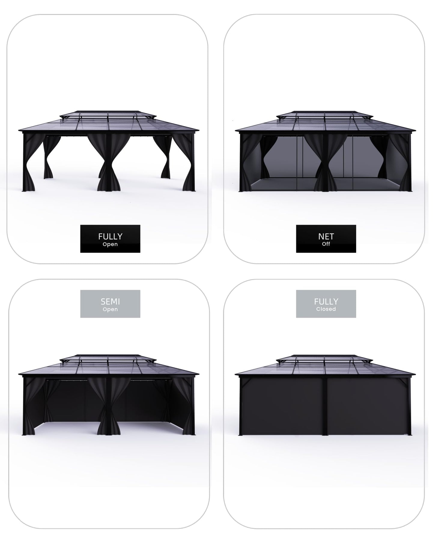 12' x 20' Permanent Outdoor Hardtop Gazebo, Sturdy Aluminum Frame Backyard Canopy with Double Polycarbonate Roof, Includes Mosquito Netting and Curtains for Patio, Lawn & Garden