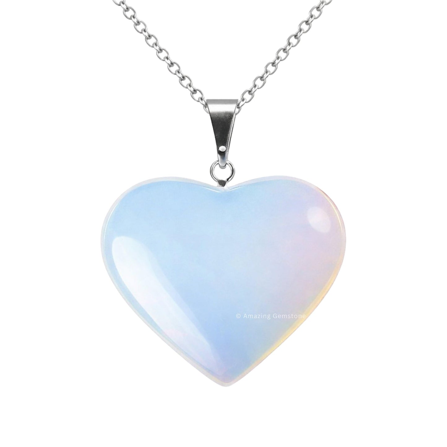 Opalite Neck lace - Healing Crystal Neck lace with Opalite Heart by Taylor - Elegant Jewelry for Energy Balance and Spiritual Healing - Gift for Women on Mothers Day, Christmas, Valentine (Flat Heart)