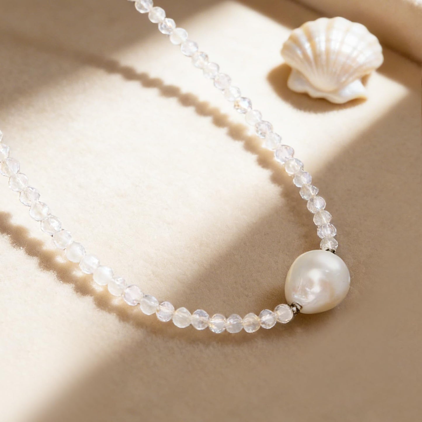 GEMTAL Pearl Necklaces for Women Trendy Single Pearl Necklace Moonstone Crystal Choker Natural Gemstone Beaded Necklace Jewelry for Women Mothers Day Valentines Gifts