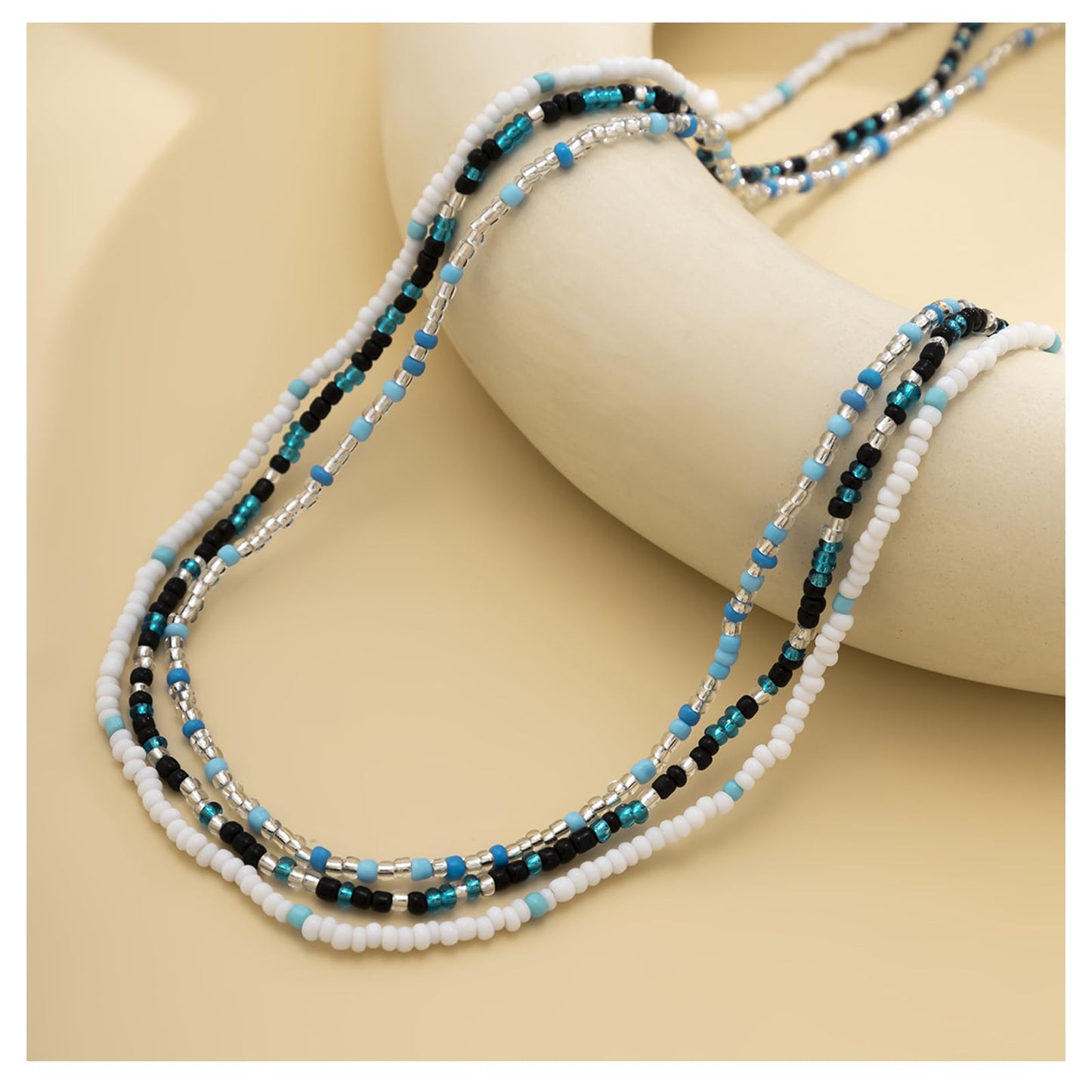 3Pcs/Set Boho Elastic Beads Waist Chains Jewelry Summer Beach Seed Beaded Belly Chain Jewelry Bikini Sexy Bead Waist Body Jewelry for Women (White)