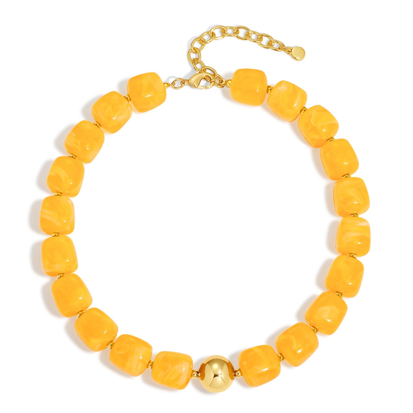 WOWORAMA Yellow Chunky Beaded Necklace for Women Yellow Large Square Resin Bead Necklaces Trendy Chunky Statement Choker Necklace Holiday Jewelry