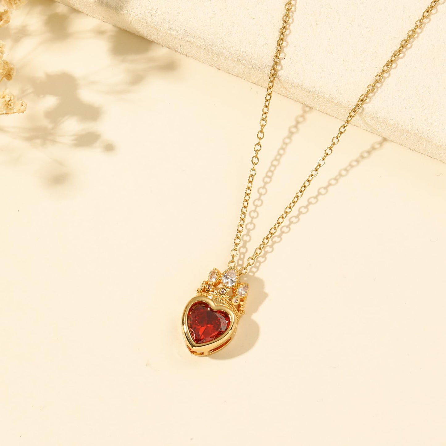 crataly Garnet Crown Heart Necklaces for Women-Gold Plated Red January Birthstone Princess Necklace For Valentine's Day Mother's Day Christmas Birthday Gifts