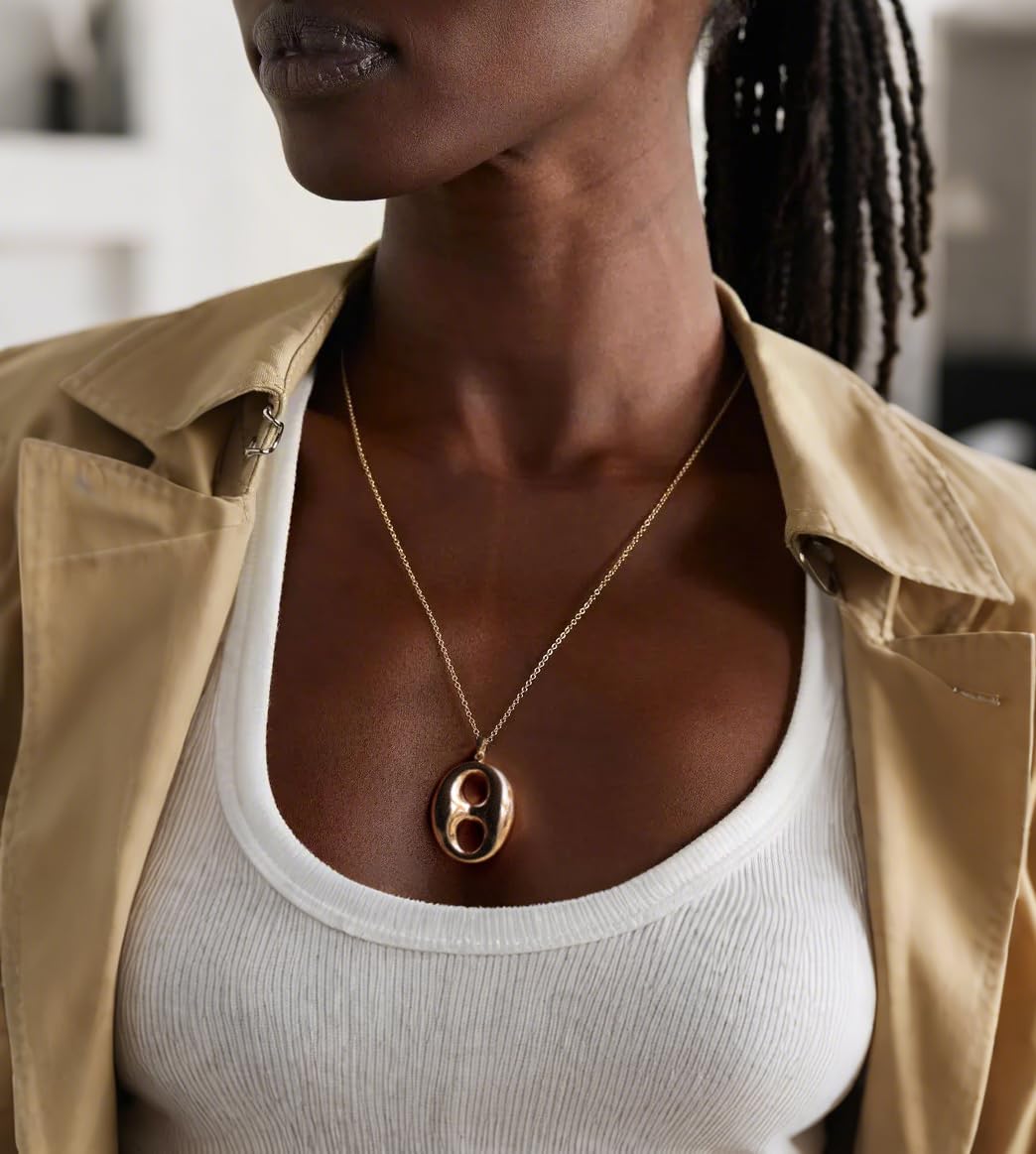 PEARLADA Statement Gold Plated Bean Necklace, Minimalist Large Pendant Necklace, Adjustable Geometric Jewelry