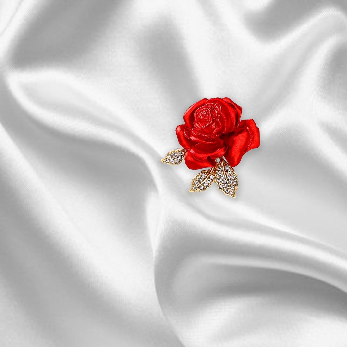Crystal Red Rose Flower Brooch Pins for Women Elegant Enamel Rhinestone Floral Brooches Pin Fashion Jewelry for Party Dance Wedding Banquet Brooch for Women Girl Gift