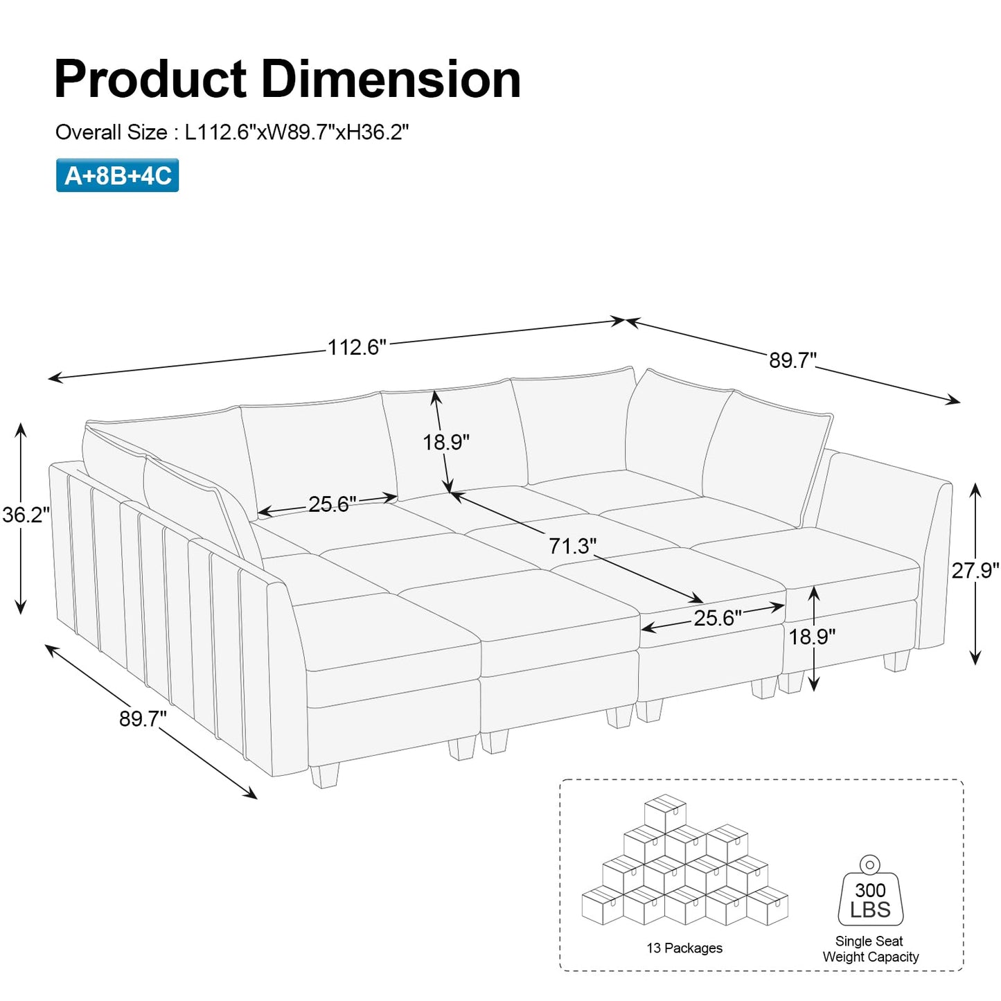 Belffin Oversized Modular Sectional Couch Sleeper Sofa with Storage Velvet Sectional Sofa Bed for Living Room, 12 Seats, Beige