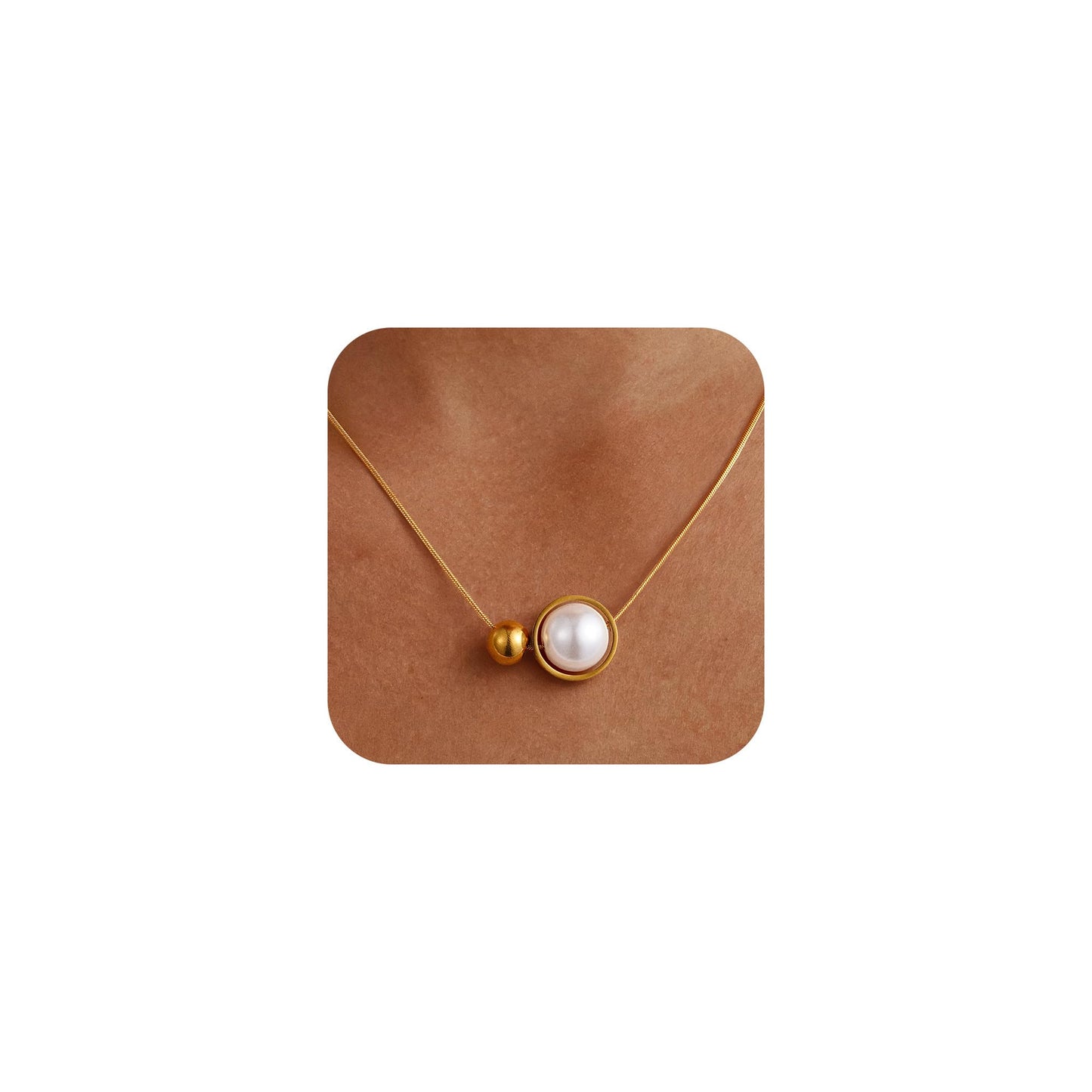 Rcidan Minimalist Pearl Pendant Necklace for Women, 14K Gold Plated Chain with Single Pearl & Bead Accent, Dainty Everyday Jewelry Gift
