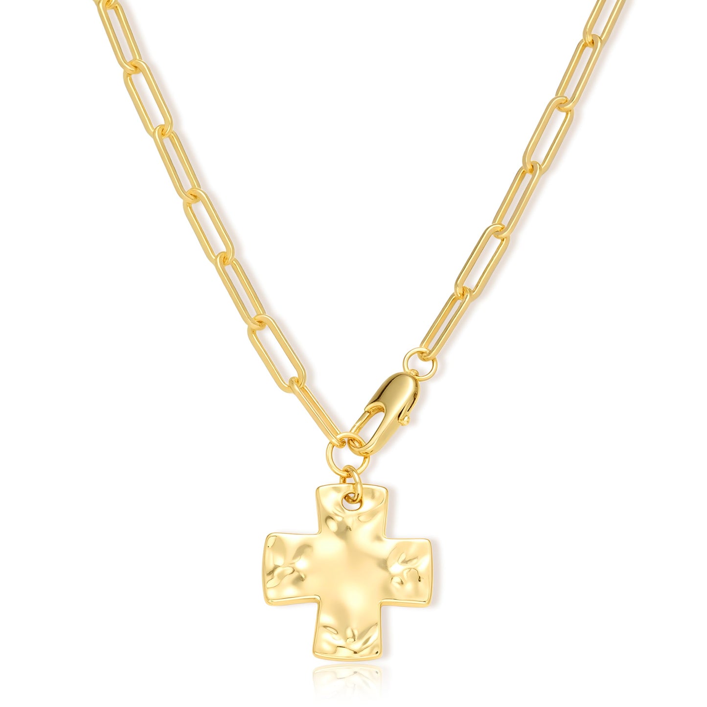 FAXHION Chunky Cross Necklace for Women, Gold Toggle Chain Statement Necklace with Hammered Cross Pendant, Vintage Chunky Necklace Jewelry Gift for Women