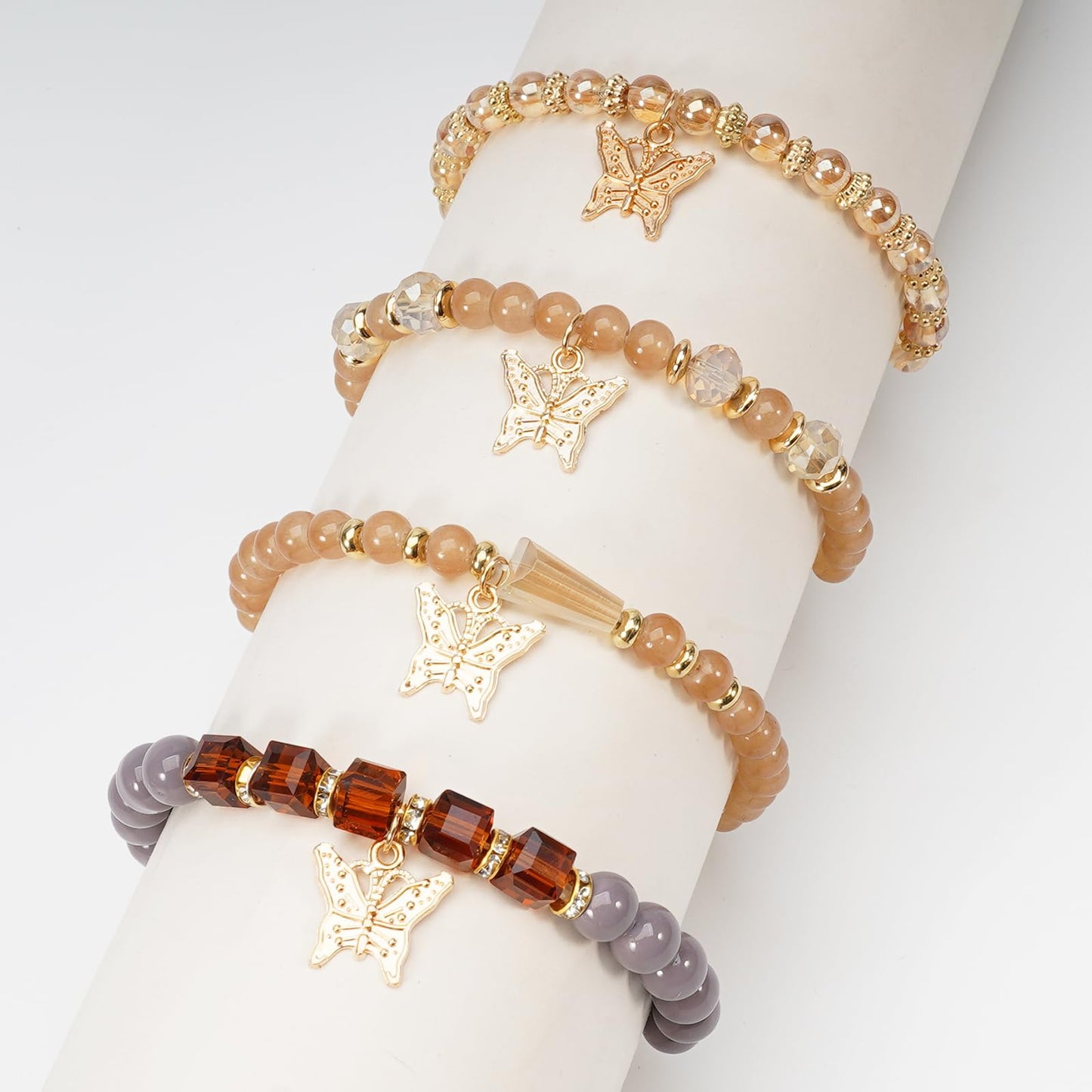Briutn 4Pcs Butterfly Stackable Beaded Bracelets for Women Bohemian Elastic Stretch Bracelet Set Fashion Jewelry Gifts