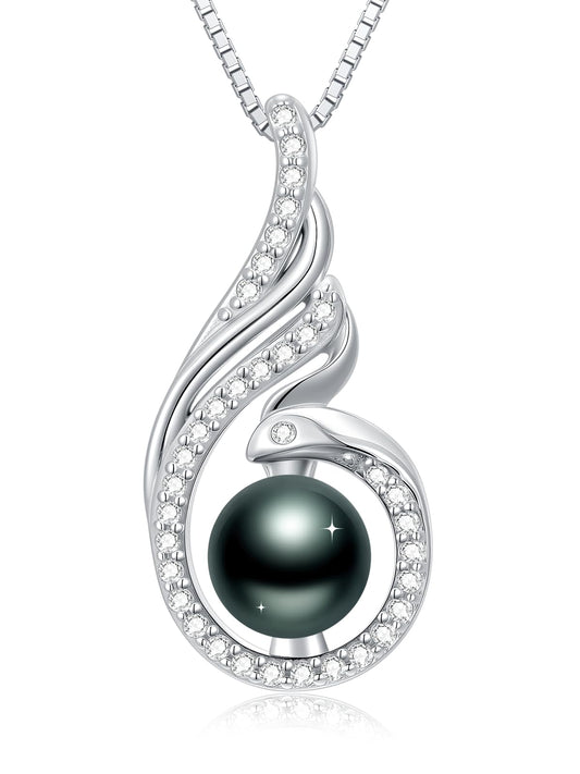KANNSOAR Phoenix Tahitian Black Pearl Necklace 18K Gold-Plating Sterling Silver Fine Jewelry Wedding Birthday Anniversary Valentines Day Christmas Mothers Day Gifts for Wife Women Mom Girlfriend Her