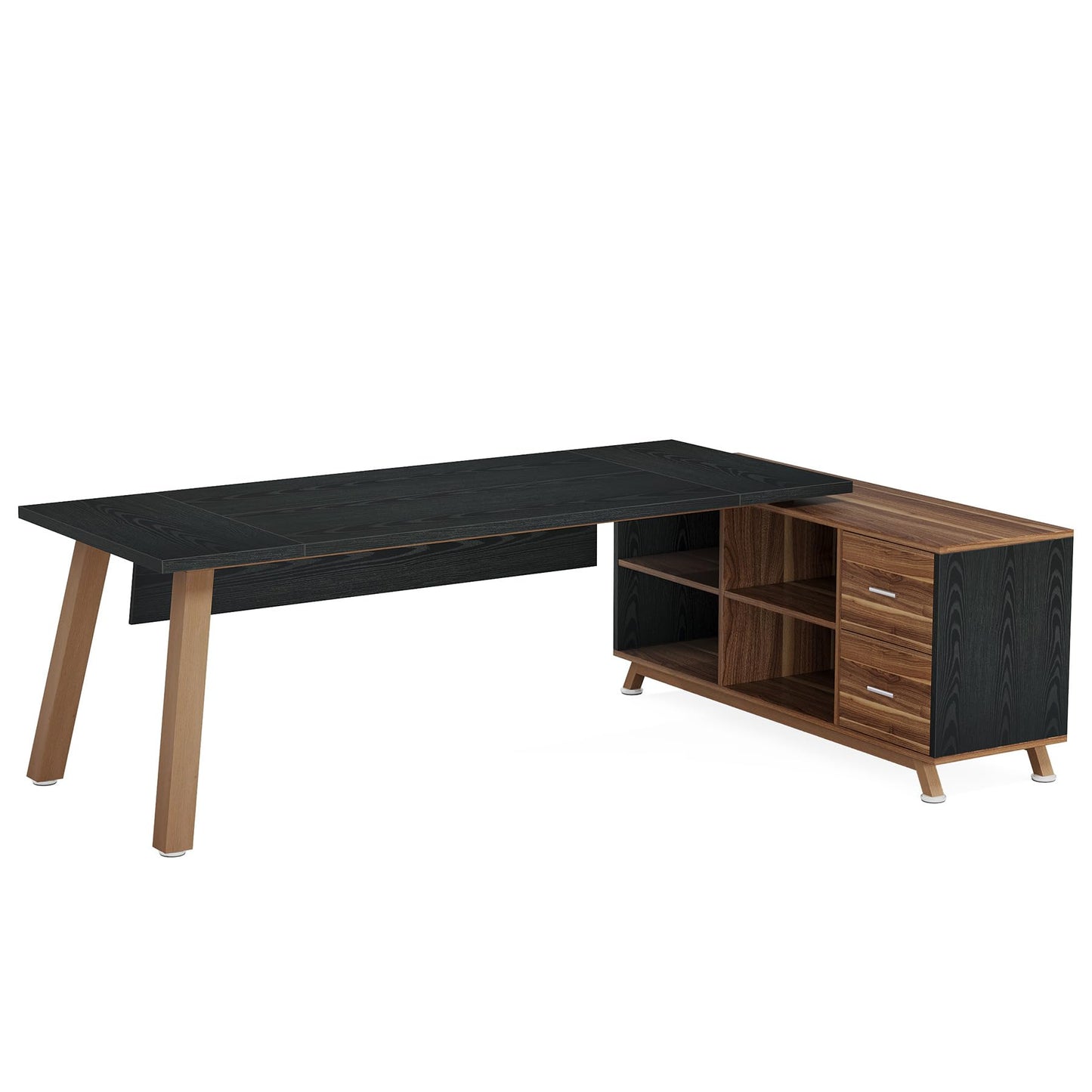 Tribesigns 78.7-Inch Executive Desk, L-Shaped Desk with 55-Inch Cabinet, Large Office Desk with Storage Shelves, Modern Computer Desk for Home Office, Black & Walnut