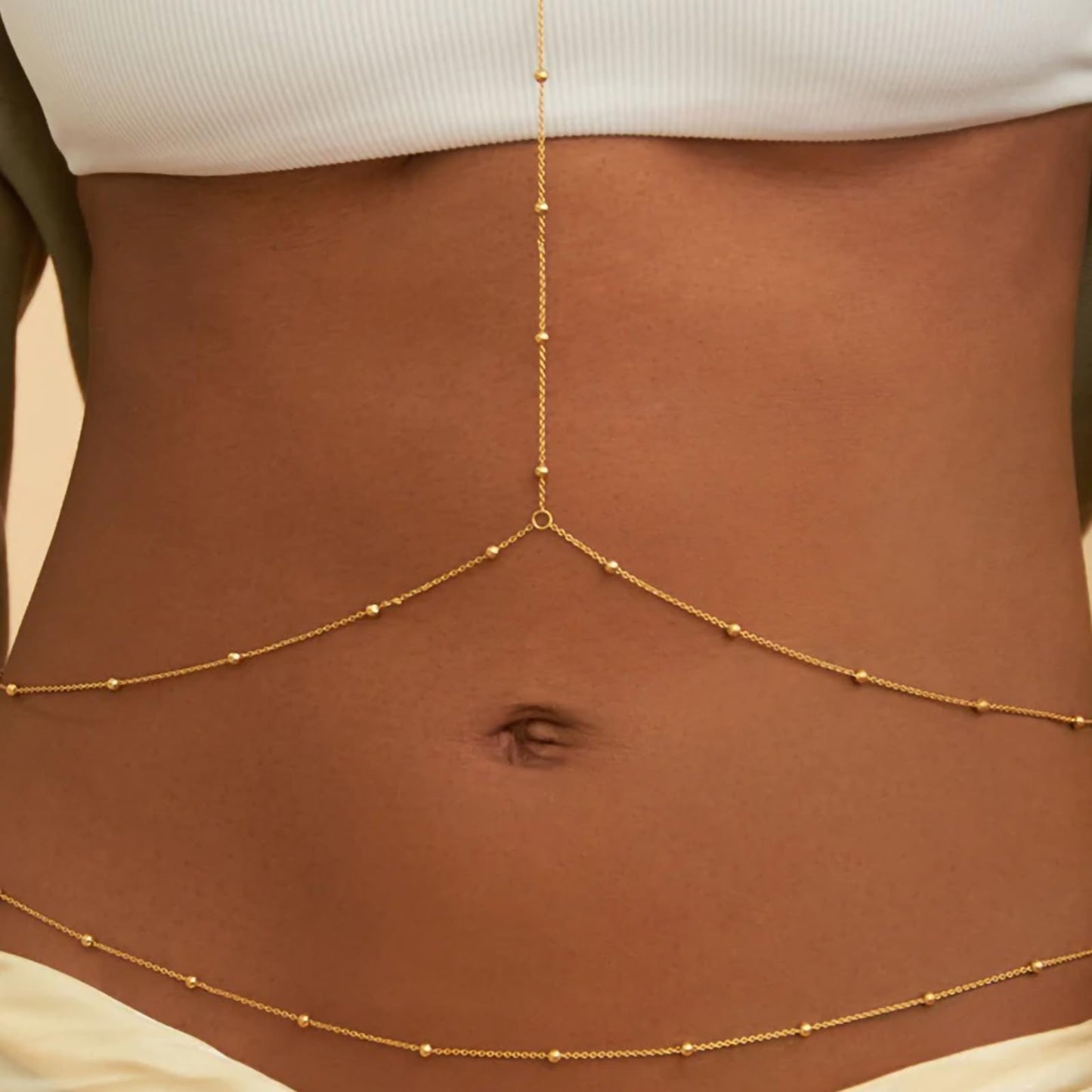 14K Gold Plated Body Chains for Women, Sexy Layered Belly Waist Chain Crossover Bikini Bra Chain, Summer Beach Rhinestone Body Jewelry(Beads)