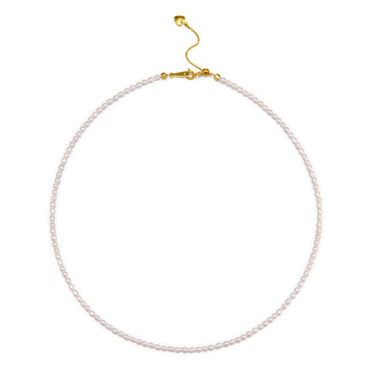 Pearls Necklace, Freshwater Tiny Small Rice Pearls Necklace for Women's Pearl Strand Necklace Chain 18K Gold Plated Hypoallergenic White Necklace as Prom Bridesmaid Birthday Gifts(Rice, 18KGP Lock)