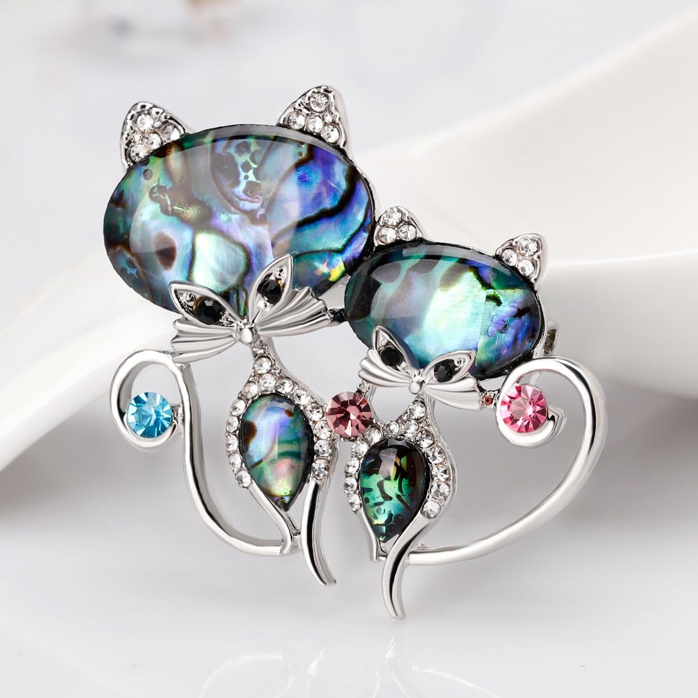Cat Brooch for Women Abalone Shell Zirconia Cat Pin Animal Jewelry Birthday Holiday Gift for Girlfriend Wife Mother