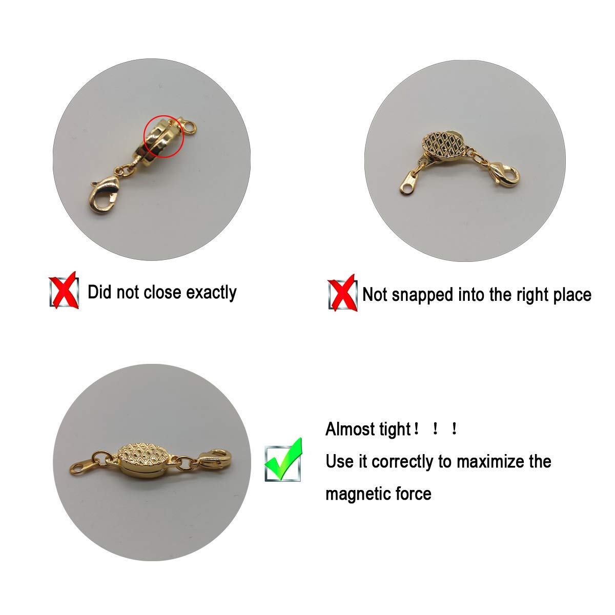 Built-in Safety Locking Magnetic Jewelry Clasp for Necklace and Bracelet Light Small Extender Lobster Clasps Pineapple Texture Metallic Finishes Glod and Silver