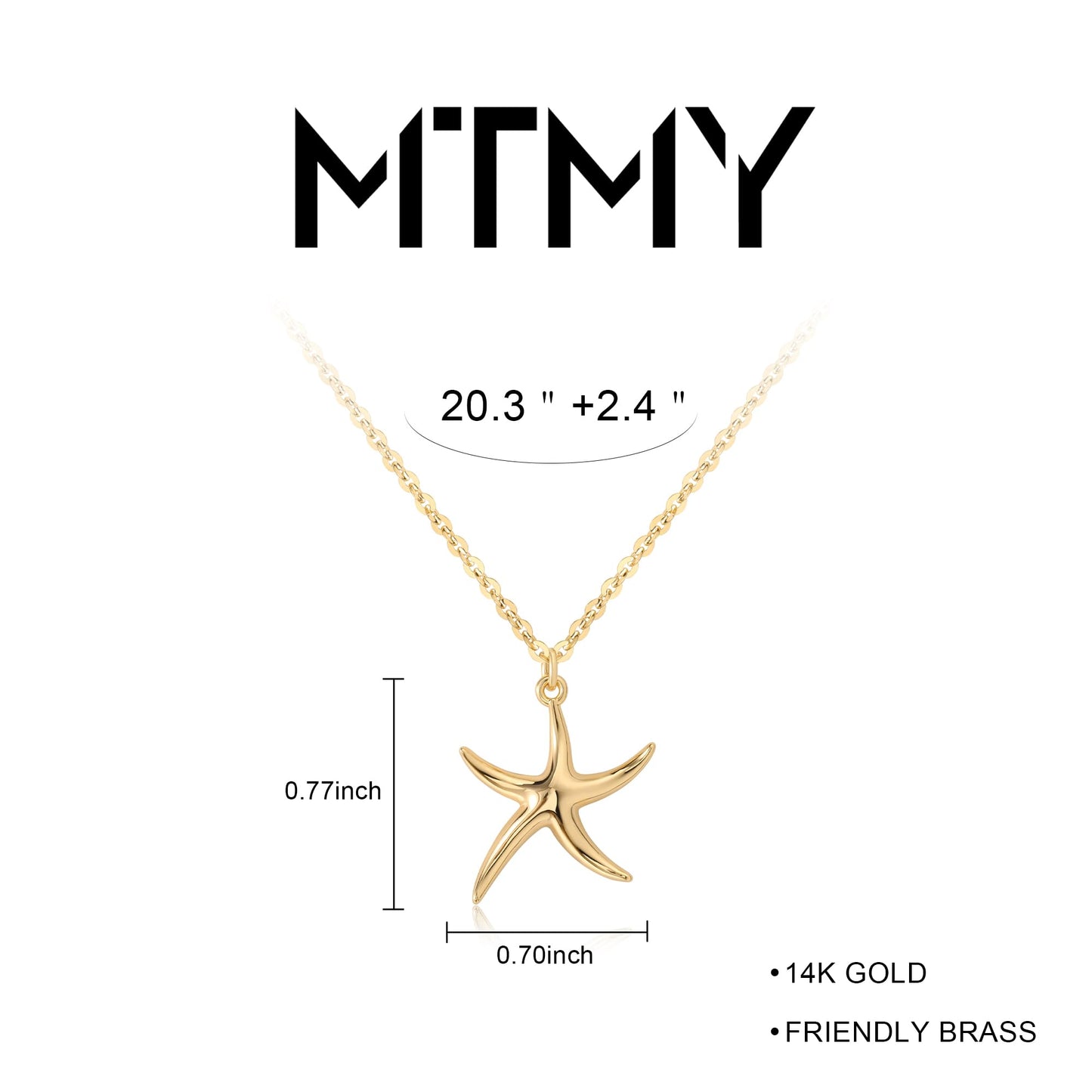 MTMY Gold Starfish Necklace 14K Gold Plated Shell Conch Ocean Pendant Necklace for Women Beach Summer Jewelry(Wave Starfish)