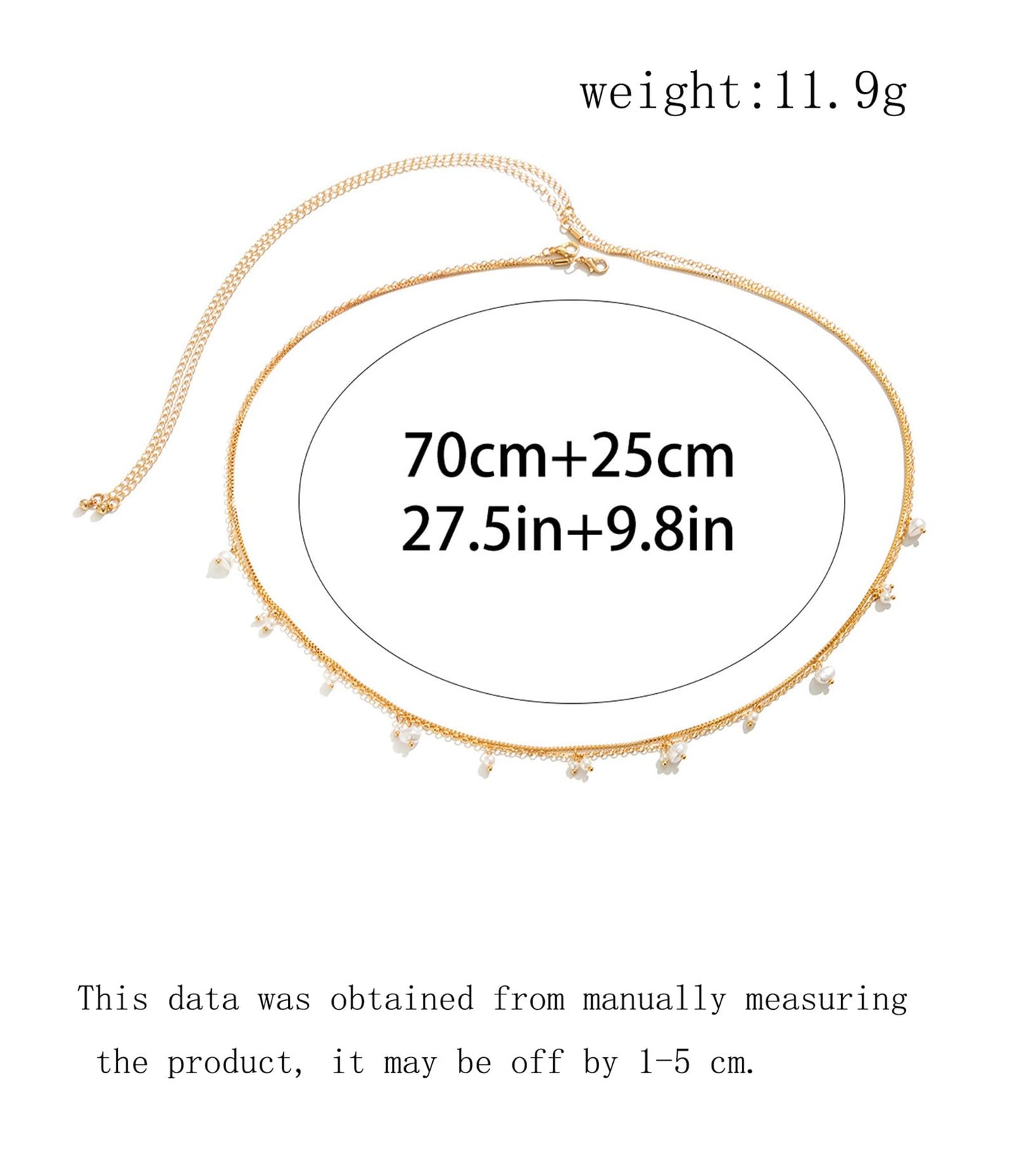 MODRSA Gold Belly Chain Waist Chain for Women - 2pcs, 37.4" (95cm), Pearl & Gold Alloy, Lobster Clasp, Wedding/Valentine's Day/Anniversary/Birthday