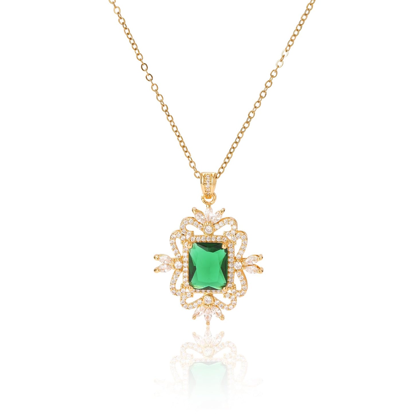 Green Baroque Square May Birthstone Emerald Necklaces for Women-Gold Plated Imitation Emerald Jewelry Baroque Pendant Necklace Waterproof Non Tarnish Maximalist Jewelry For Birthday Valentines Day Mother's Day Christmas Thanksgiving Gifts