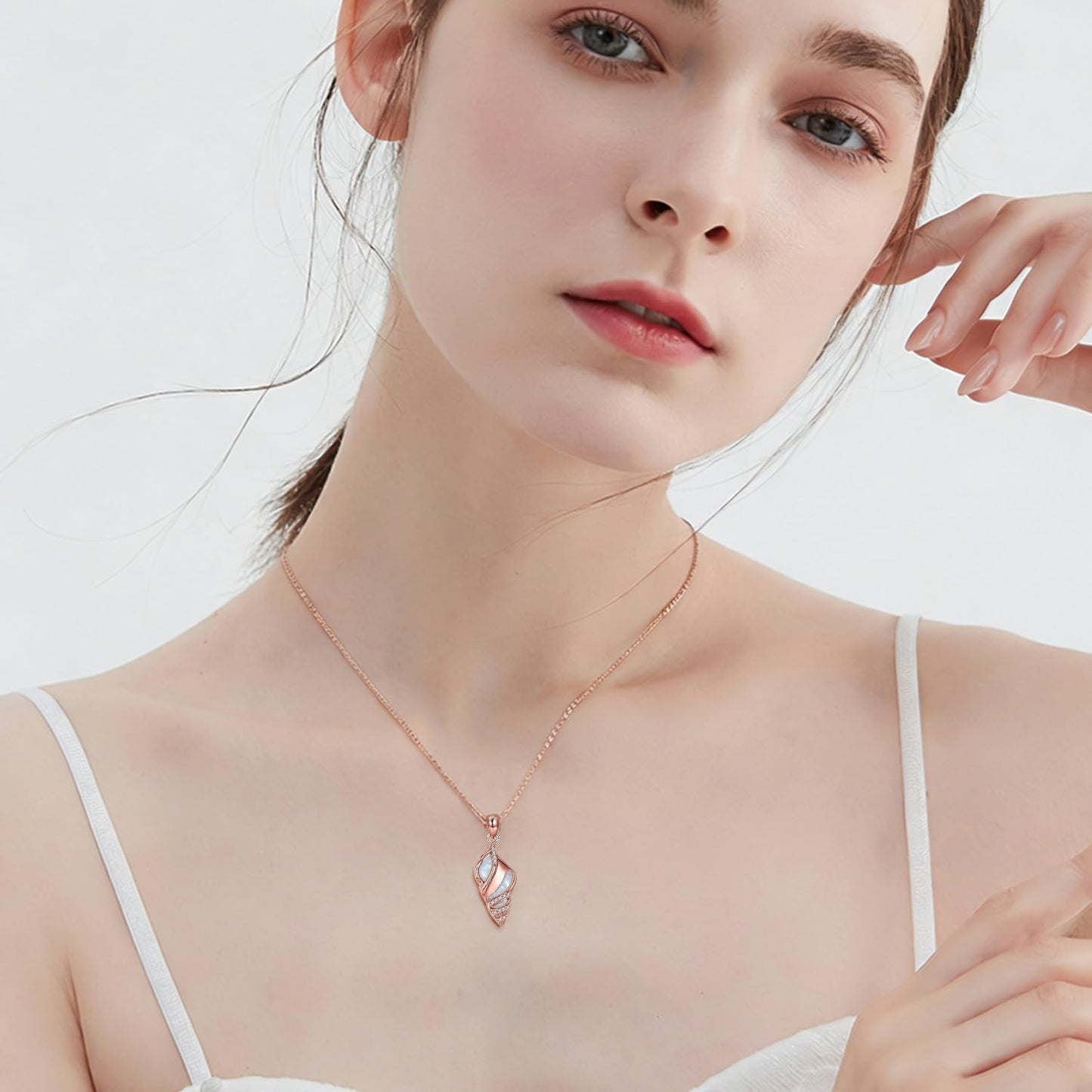 POPLYKE Ocean Seashell Necklace for Women 925 Sterling Silver Rose Gold White Opal Pendant Beach Jewelry Gift