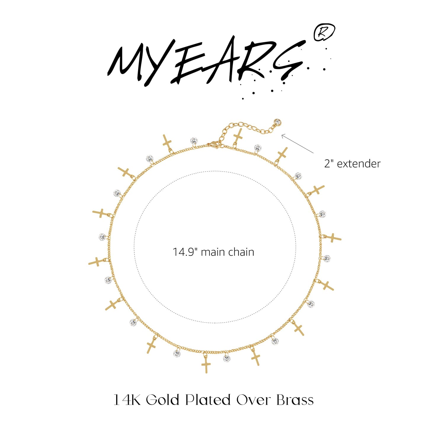 MYEARS Gold Cross Choker Necklaces for Women 14K Gold Plated Small Tiny Cross Charm Necklace CZ Necklaces for Women Trendy Christian Baptism Religious Faith Jewelry Gifts