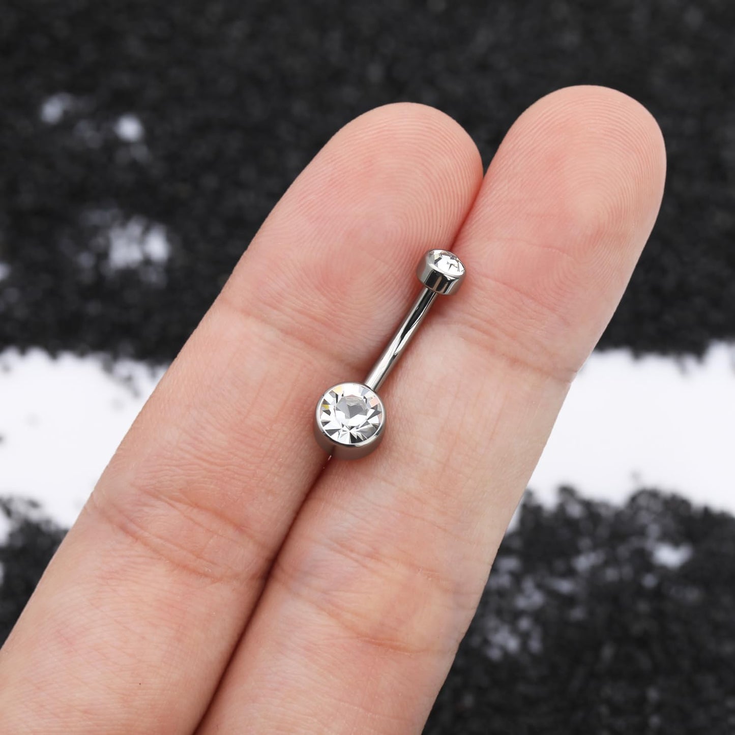 XUU Titanium Belly Button Rings, Black & Silver – 14G Internally Threaded Navel Piercing Jewelry, 10mm & 12mm Curved Barbells with 7 Colors Gems – Hypoallergenic (Silver-Clear cz, 10MM)