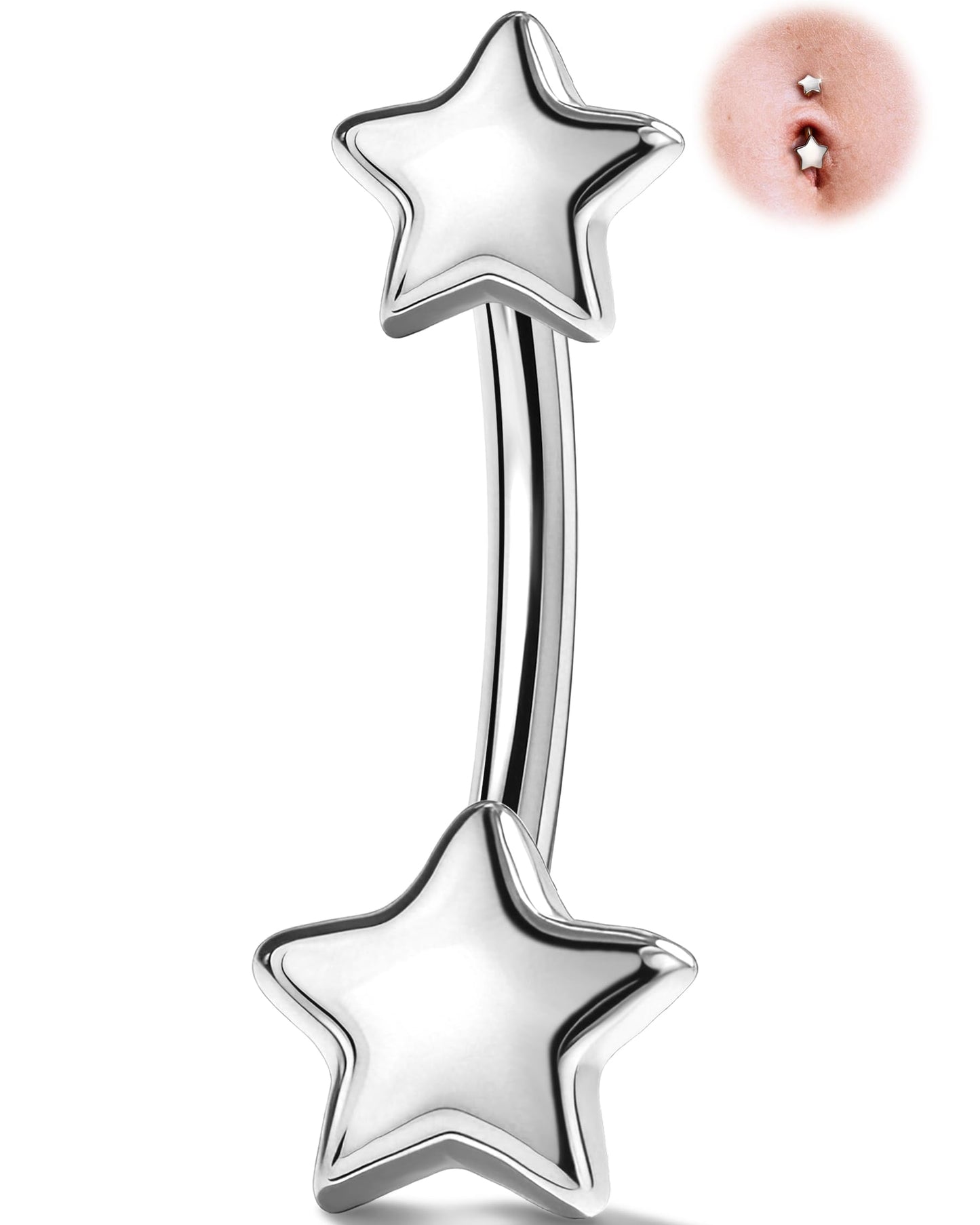 Melighting Titanium Belly Button Ring 14G Star Belly Ring Internally Threaded G23 Titanium Belly Piercing Hoop Navel Barbell Body Piercing Jewelry