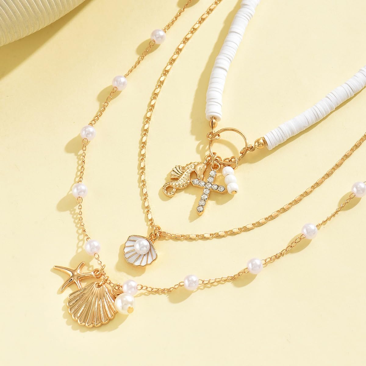 ONBRIG Seashell Necklace Beach Jewelry for Women Starfish Cowrie Puka Shell Necklaces Summer Beach Accessories for Women Vacation Mermaid Ocean Jewelry (style 4)