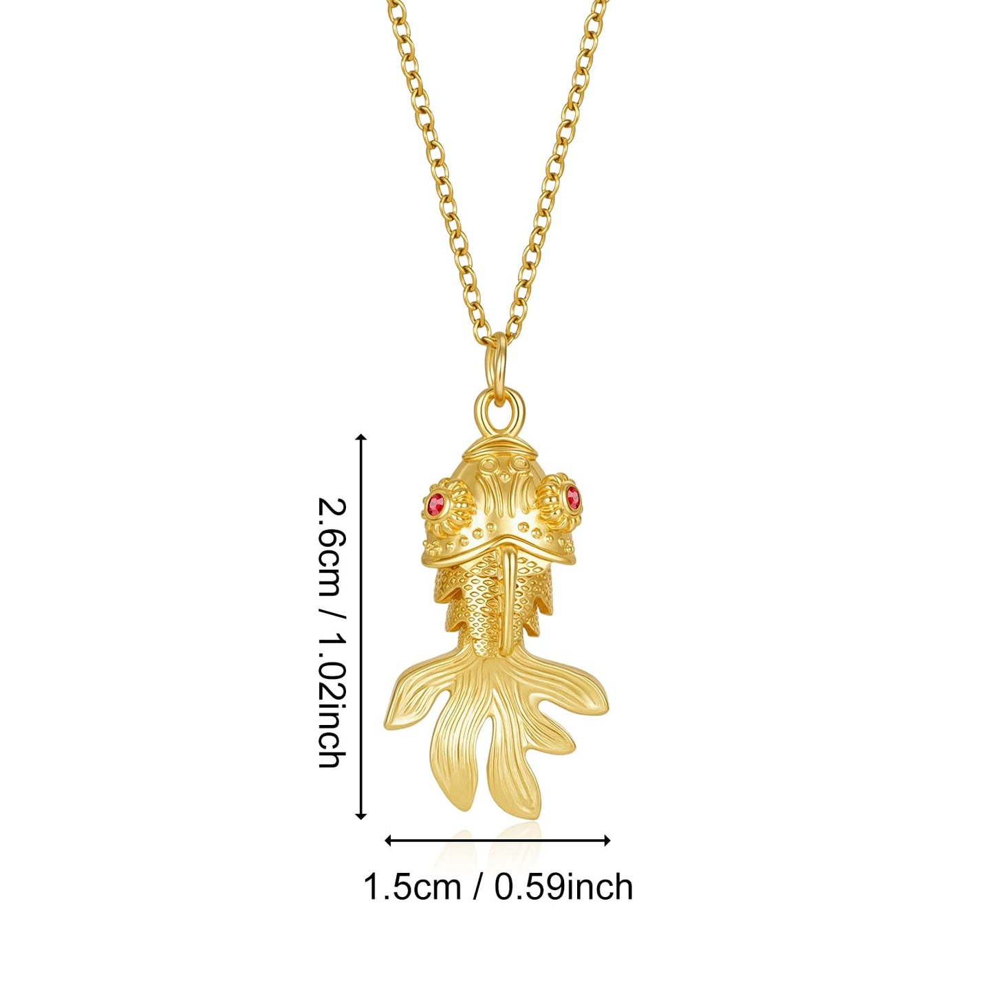 AUMRET Vintage Gold Fish Necklace For Women-Koi Fish Necklace With Ruby Eyes July Birthstone Necklace For Birthday Valentines Day Mother's Day Christmas Gifts