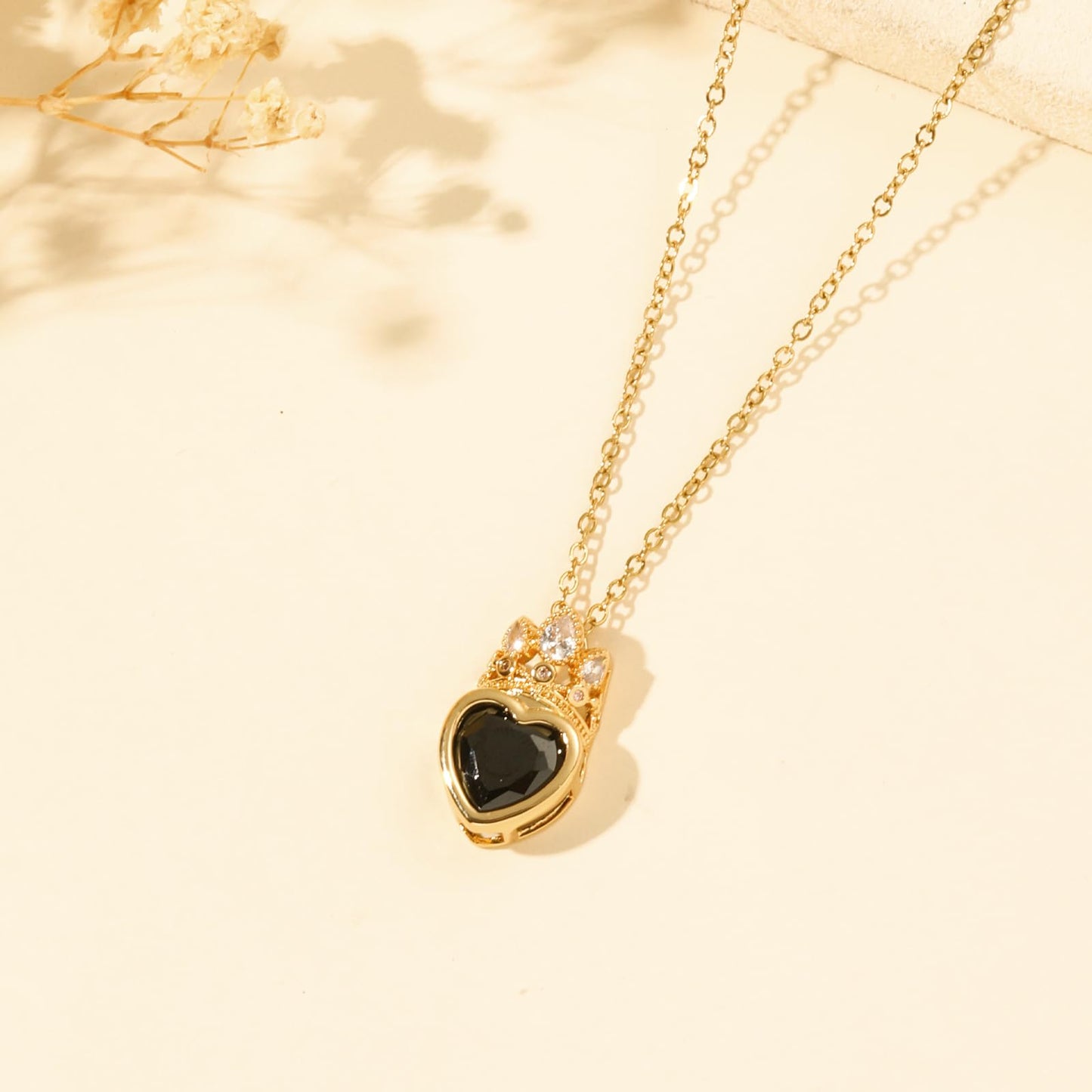 crataly Crown Heart Necklace for Women-Gold Plated Black Jewelry Princess Necklace For Valentine's Day Christmas Mother's Day Birthday Gifts