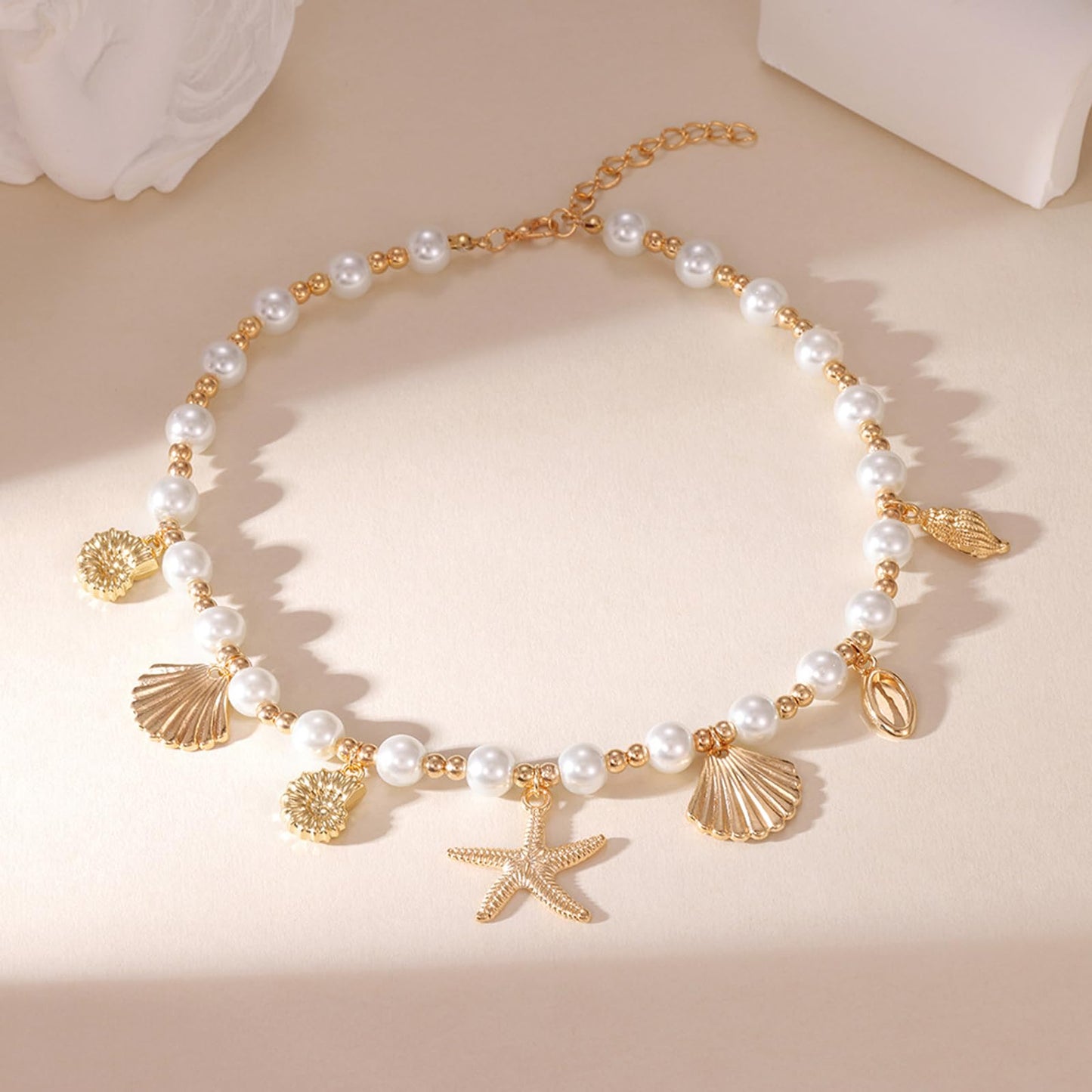 Seashell Charm Necklace for Women, Gold Starfish Beach Jewelry Coastal Vacation Outfits Accessories Summer Dresses Trendy 2026