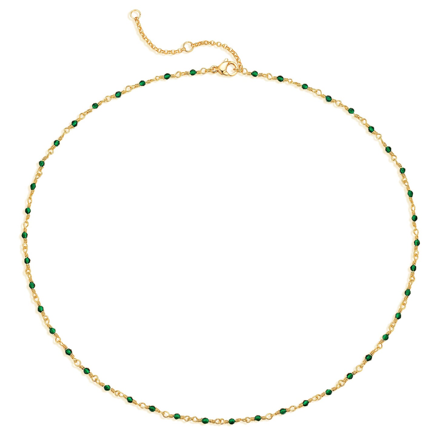MTMY Beaded Necklace for Women 14K Gold Plated Dainty Colorful Beaded Pearl Choker Necklace Delicate Boho Choker Necklace Jewelry Gift (Crystal-green)