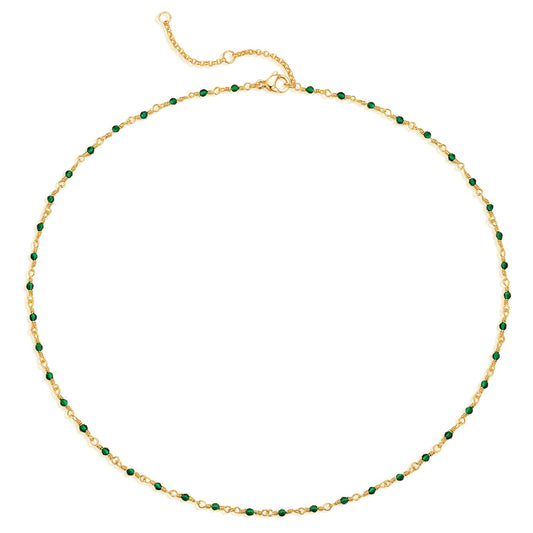 MTMY Beaded Necklace for Women 14K Gold Plated Dainty Colorful Beaded Pearl Choker Necklace Delicate Boho Choker Necklace Jewelry Gift (Crystal-green)