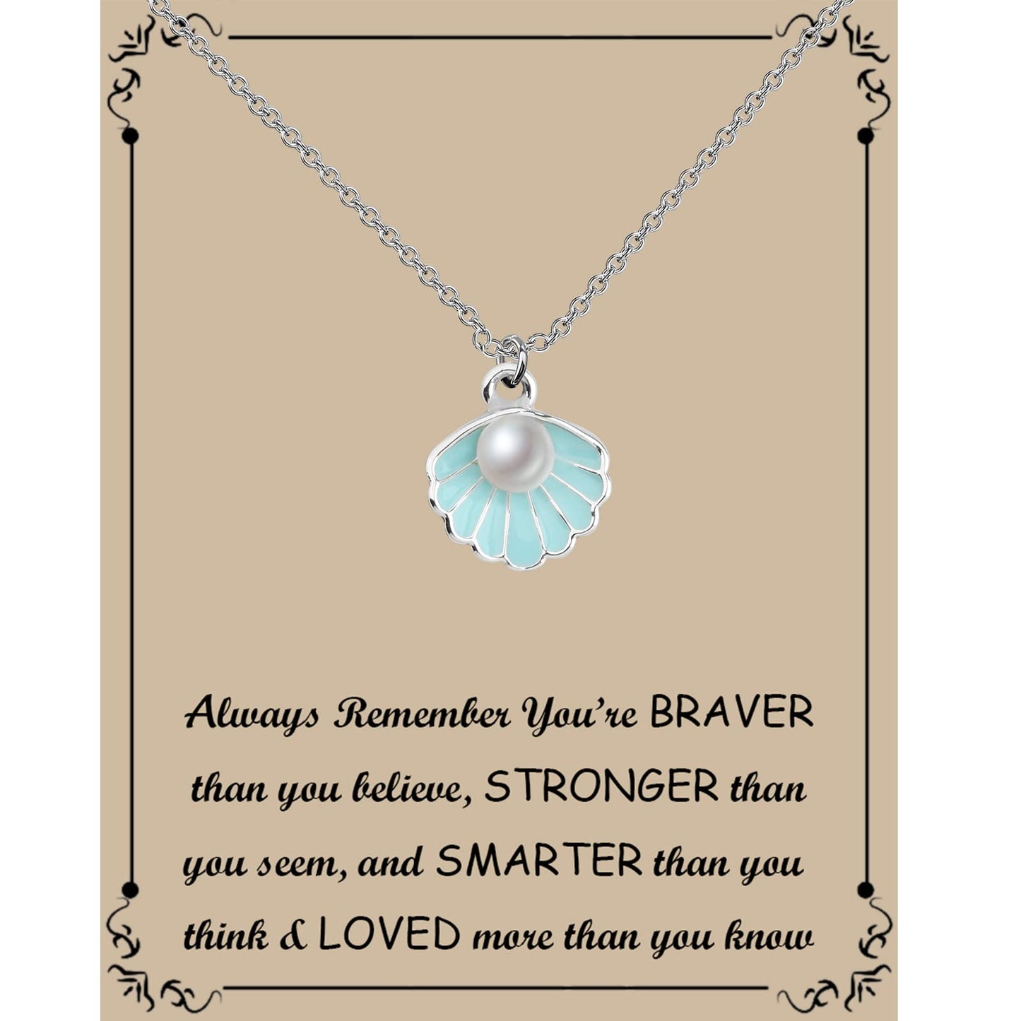 BNQL Seashell Pendant Necklace Beach Lover Gifts Scallop Necklace Enamel Blue Seashell Jewelry Gifts for Women