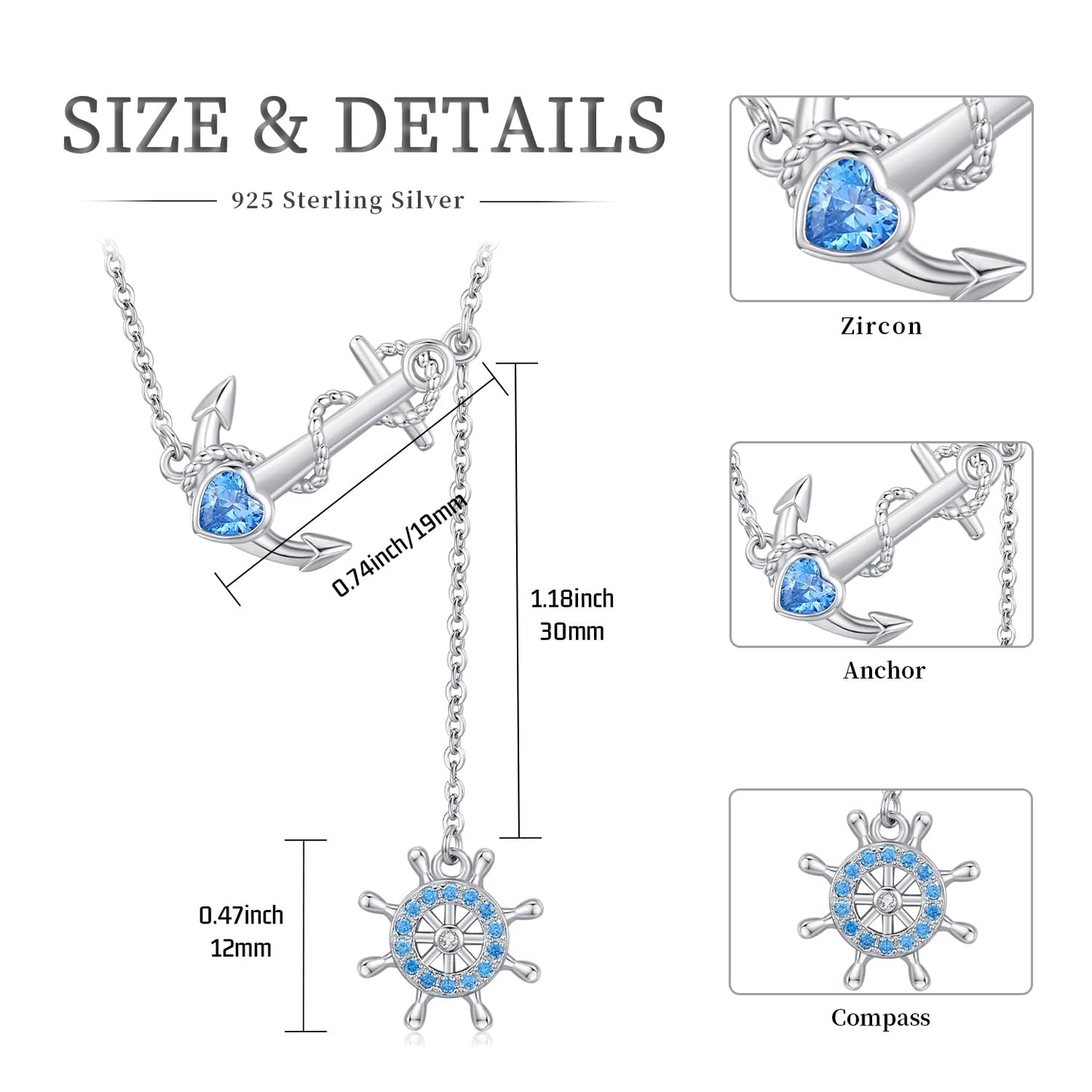 KoyeKei Anchor Necklace for Women 925 Sterling Silver Rudder Anchor Y Shaped Pendant Ocean Themes Nautical Jewelry Christmas Anniversary Graduation Gifts for Lover Best Friend Her