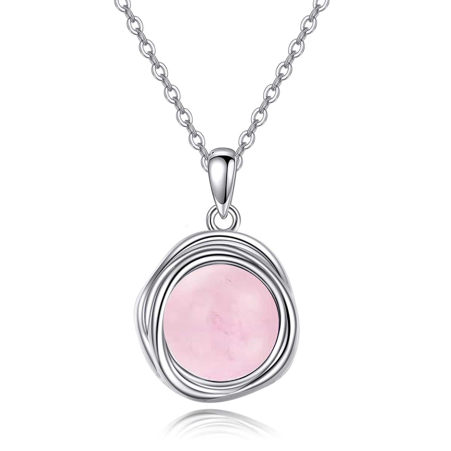 POPLYKE Rose Quartz Necklace for Women - 925 Sterling Silver Pendant, 8mm Jewelry
