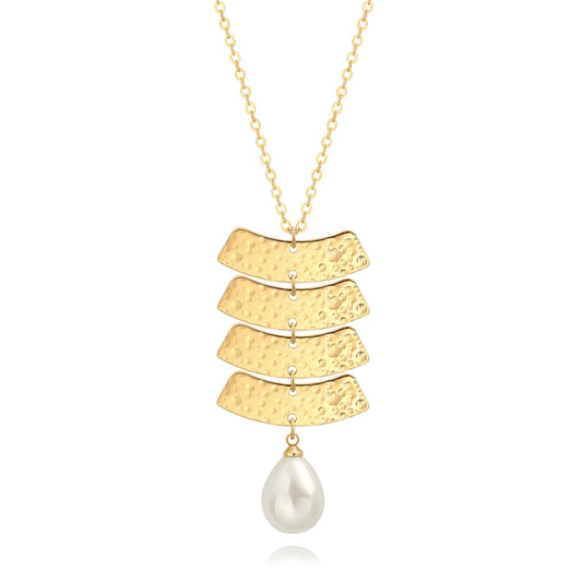 CANEVINKA 18k Gold Plated Geometric Teardrop Charm ，Pearl Pendant Necklace for Women, Dainty Long Adjustable necklace, Handmade Stackable Jewelry with Lobster Claw Clasp