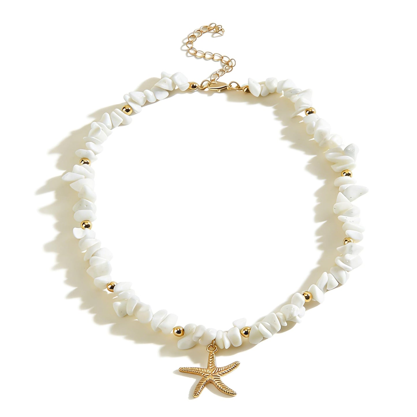 Yepelesi Gold Starfish Necklace Natural Stone Beaded Necklaces for Women Boho Handmade Irregular Stone Bead Necklace Summer Beach Ocean Jewelry Gift (White)