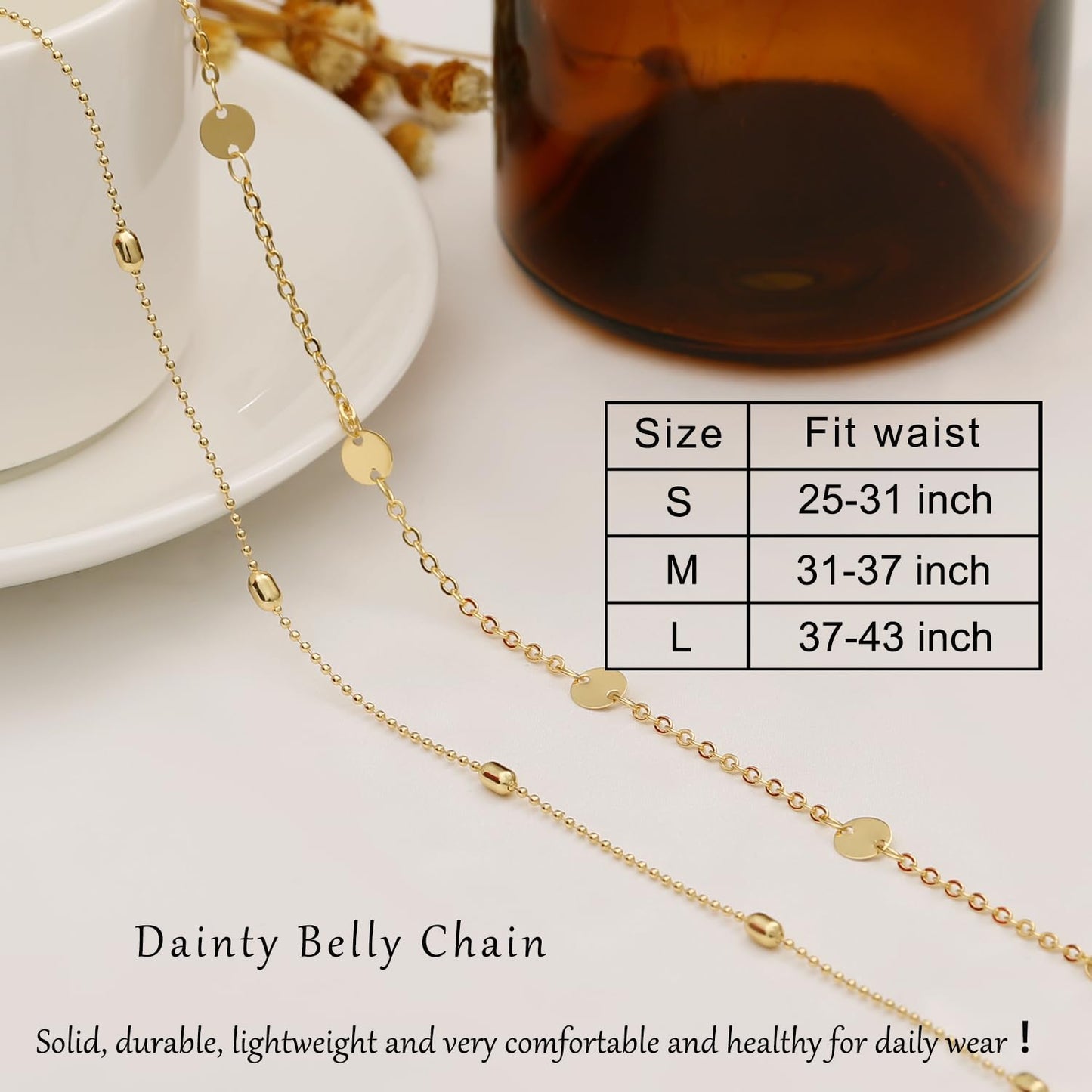 Honsny 2PCS 25-43Inch 18K Gold Plated Waist Chain Minimalist Pearl Belly Body Chain Gold Layered Sexy Bikini Body Chains Waist Jewelry for Women