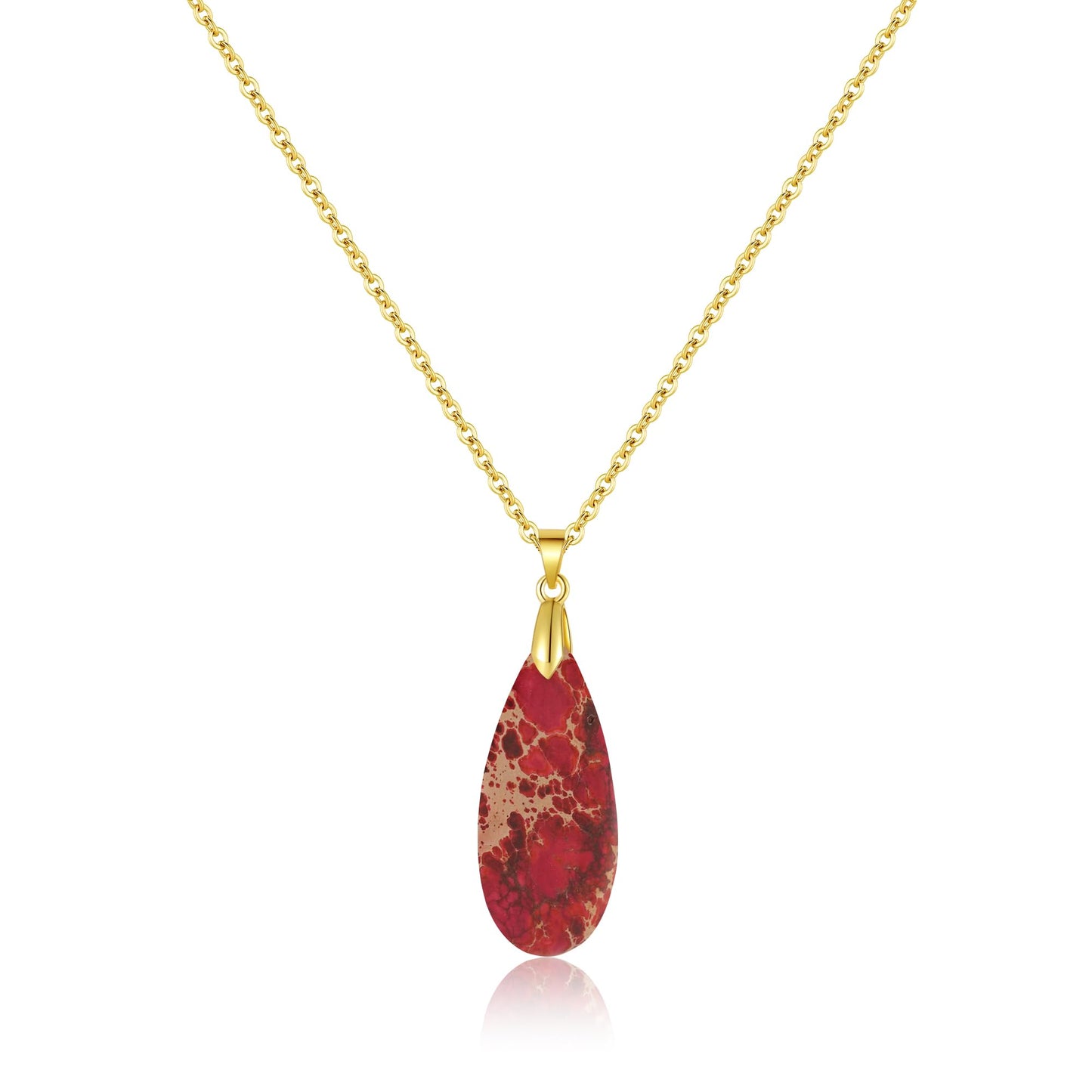 Inspirational Gifts Healing Gold Pendant Gold Necklaces for Women，Get Well Soon Encouragement Gifts for Women Friends Sister Mom, Natural stone Pendant Healing boho Friendship Jewelry for women (Red - Gold)