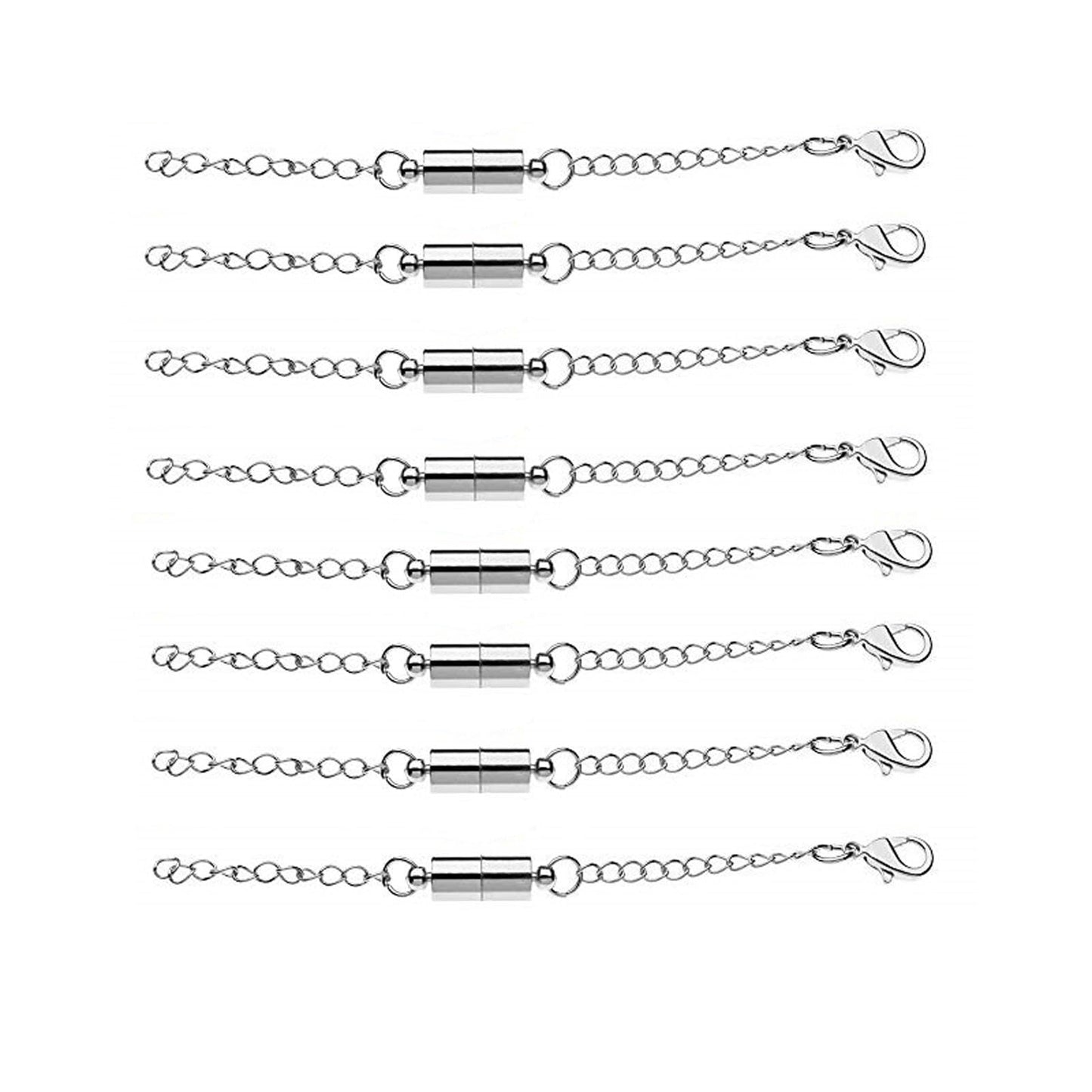 Mizeer Magnetic Necklace Extenders, Adjustable Chain Extenders for Necklaces, Magnetic Necklace Clasps and Closures with Extender Chains (8pcs Silver)