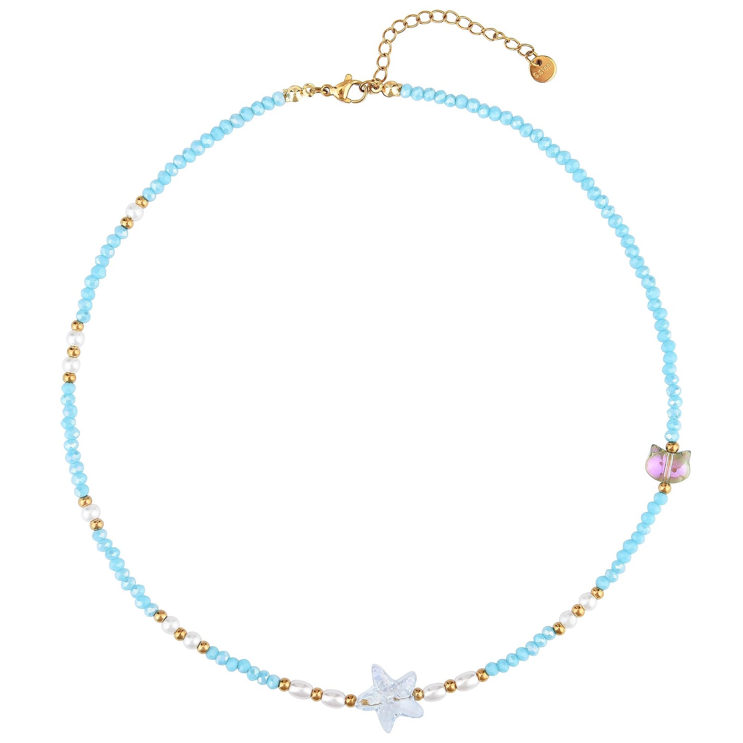Blue Starfish Pearl Necklace Beach Jewelry For Women 2025 Summer Fashion Bohemian Style Vacation Necklace (Blue)