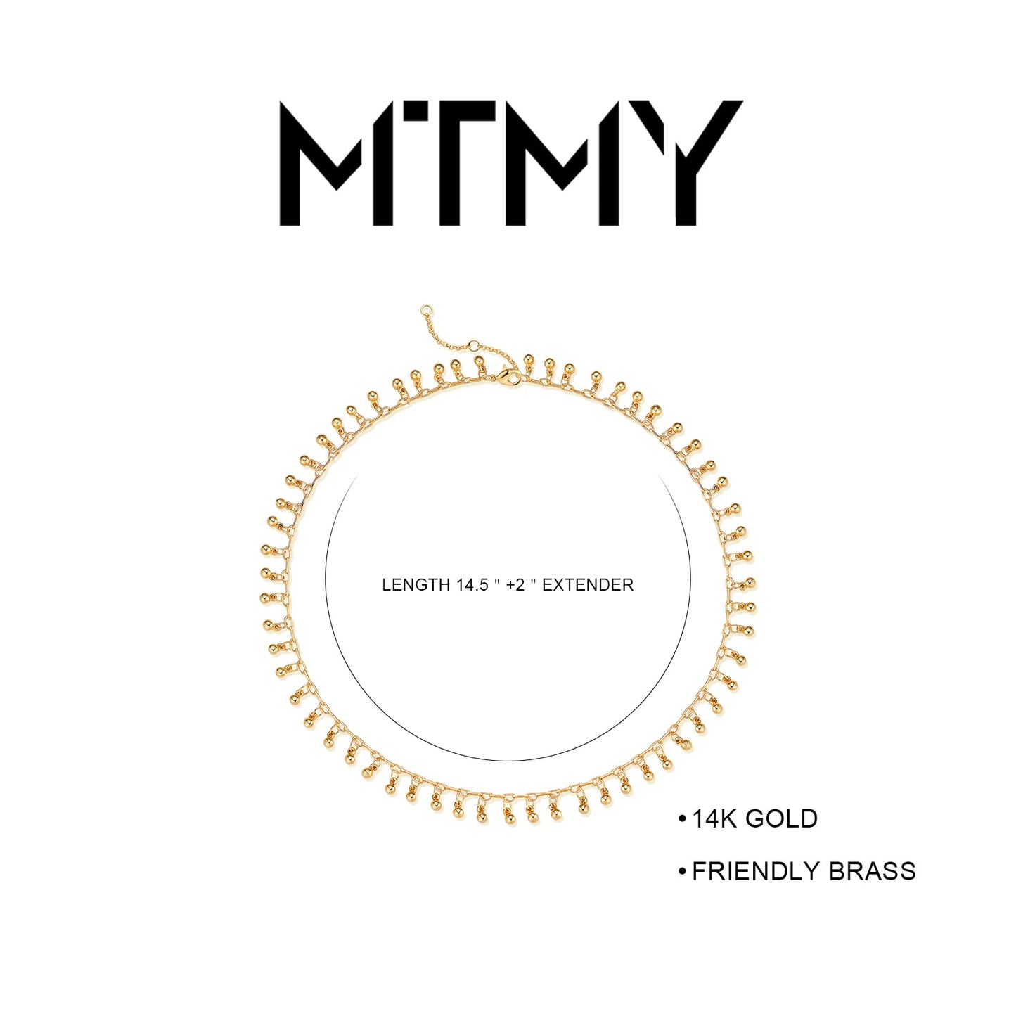 MTMY Beads Choker Necklace,14K Gold Plated Dainty Beaded Chain Choker Necklace Delicate Fashion Jewelry Gift for Women(little bell)