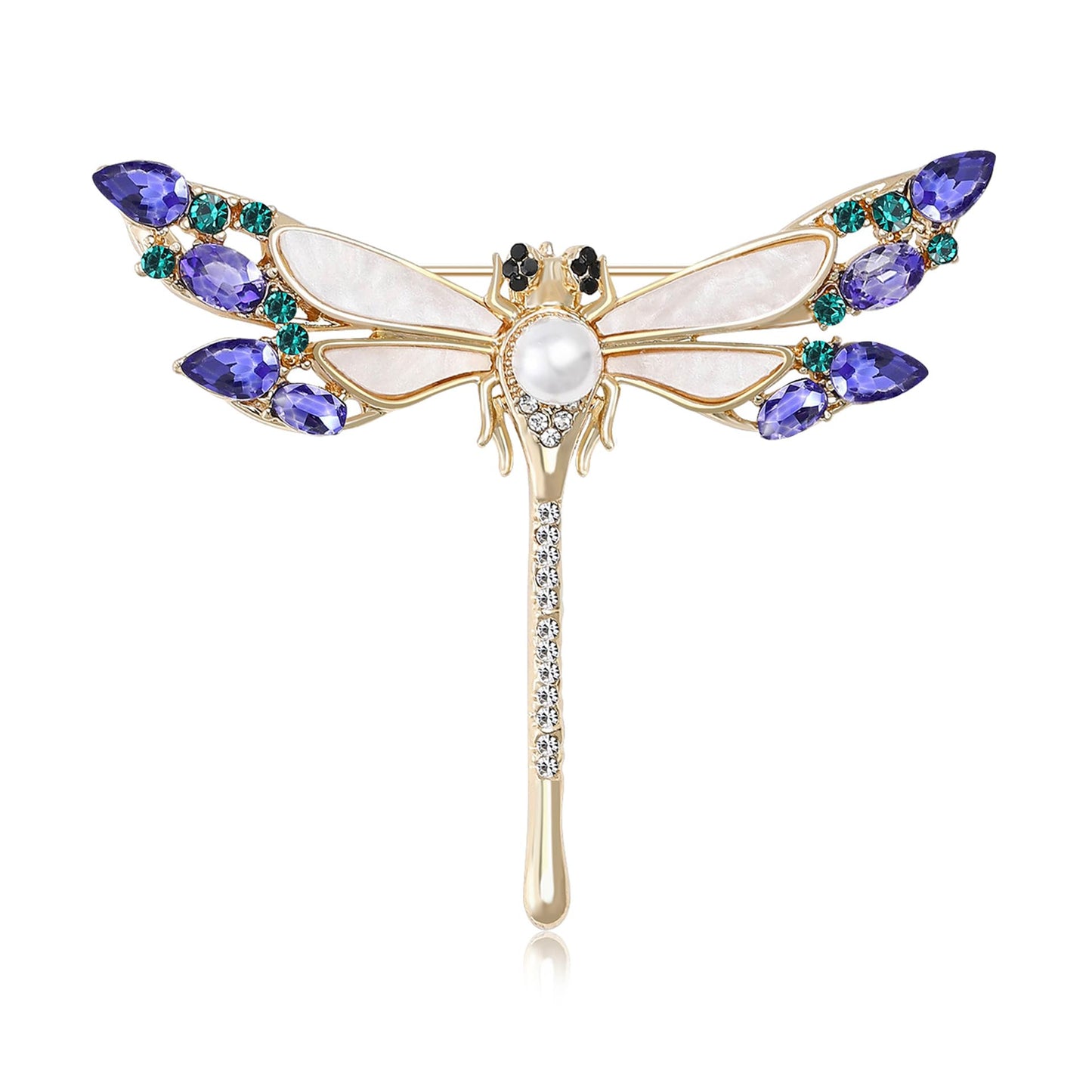 Crystal Dragonfly Brooch for Women Pearl White Shell Dragonfly Pin Dragonfly Accessories Mother's Day Birthday for Mother Wife Daughter (Dragonfly-1)
