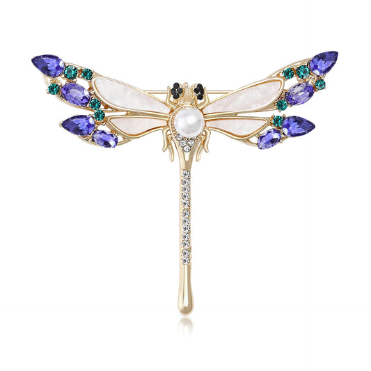 Crystal Dragonfly Brooch for Women Pearl White Shell Dragonfly Pin Dragonfly Accessories Mother's Day Birthday for Mother Wife Daughter (Dragonfly-1)