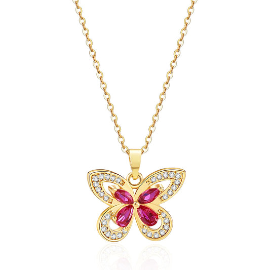 crataly Ruby Butterfly Necklace For Women-Gold Plated July Birthstone Necklace For Valentine's Day Mother's Day Christams Birthday Gifts