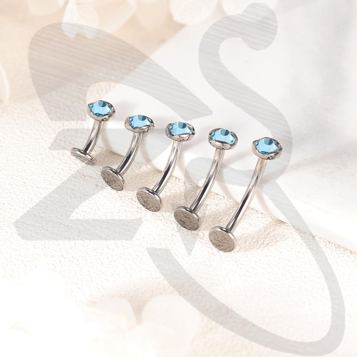 ZS ASTM F136 Titanium Belly Button Ring, 14G Cubic Zirconia Navel Jewelry, 6/8/10/12/14MM Internally Threaded Long Bar Navel Barbell Stud Flat Back Belly Piercing (Blue,L:6mm)