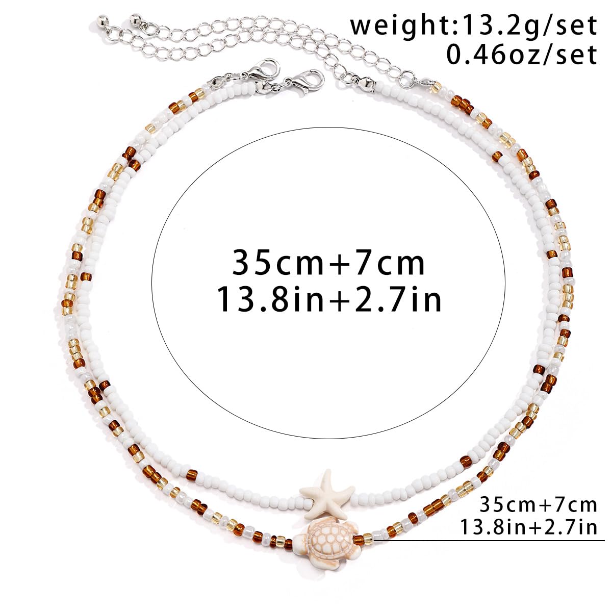 Sora Tuki Layered Starfish Necklace Beach Jewelry for Women Seashell Cowrie Puka Shell Necklaces for Women Beach Necklace Turtle Beaded Choker Necklaces Ocean Jewelry (2 - Beaded turtle)